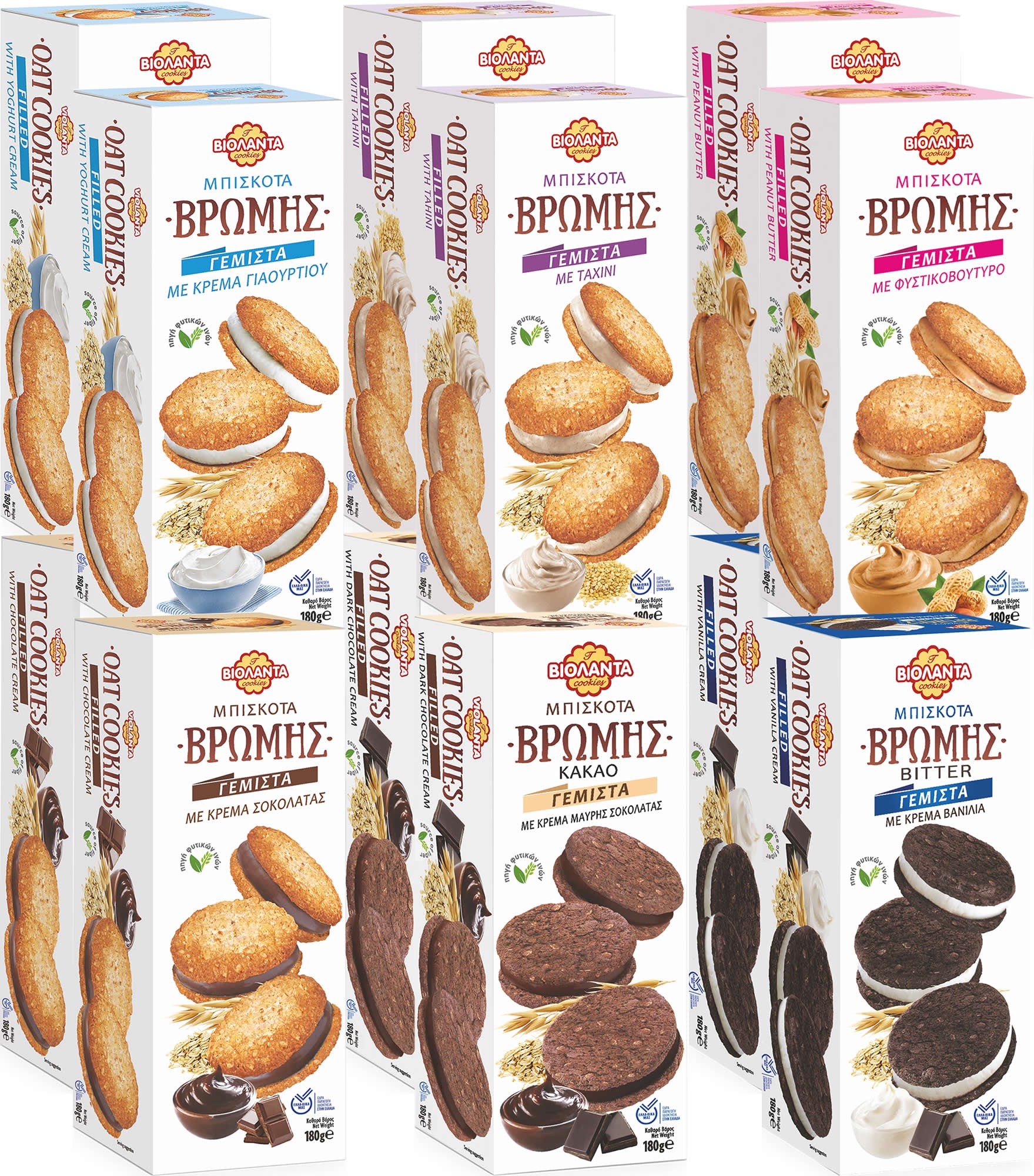 Gefüllte Hafer-Doppelkekse Probierset, 6 Sorten – Violanta, 6 × 180 g (1,08 kg)