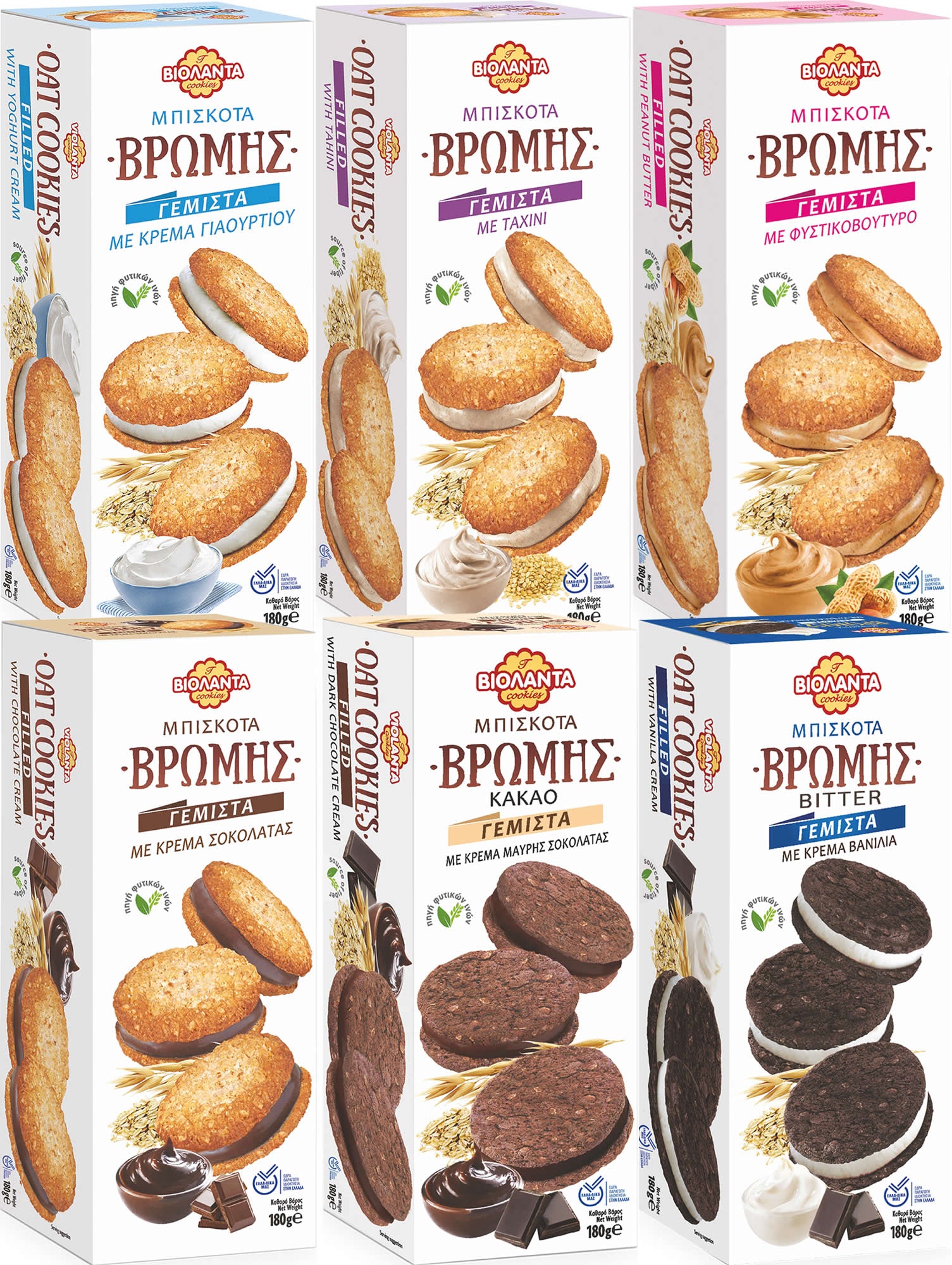 Gefüllte Hafer-Doppelkekse Probierset, 6 Sorten – Violanta, 6 × 180 g (1,08 kg)