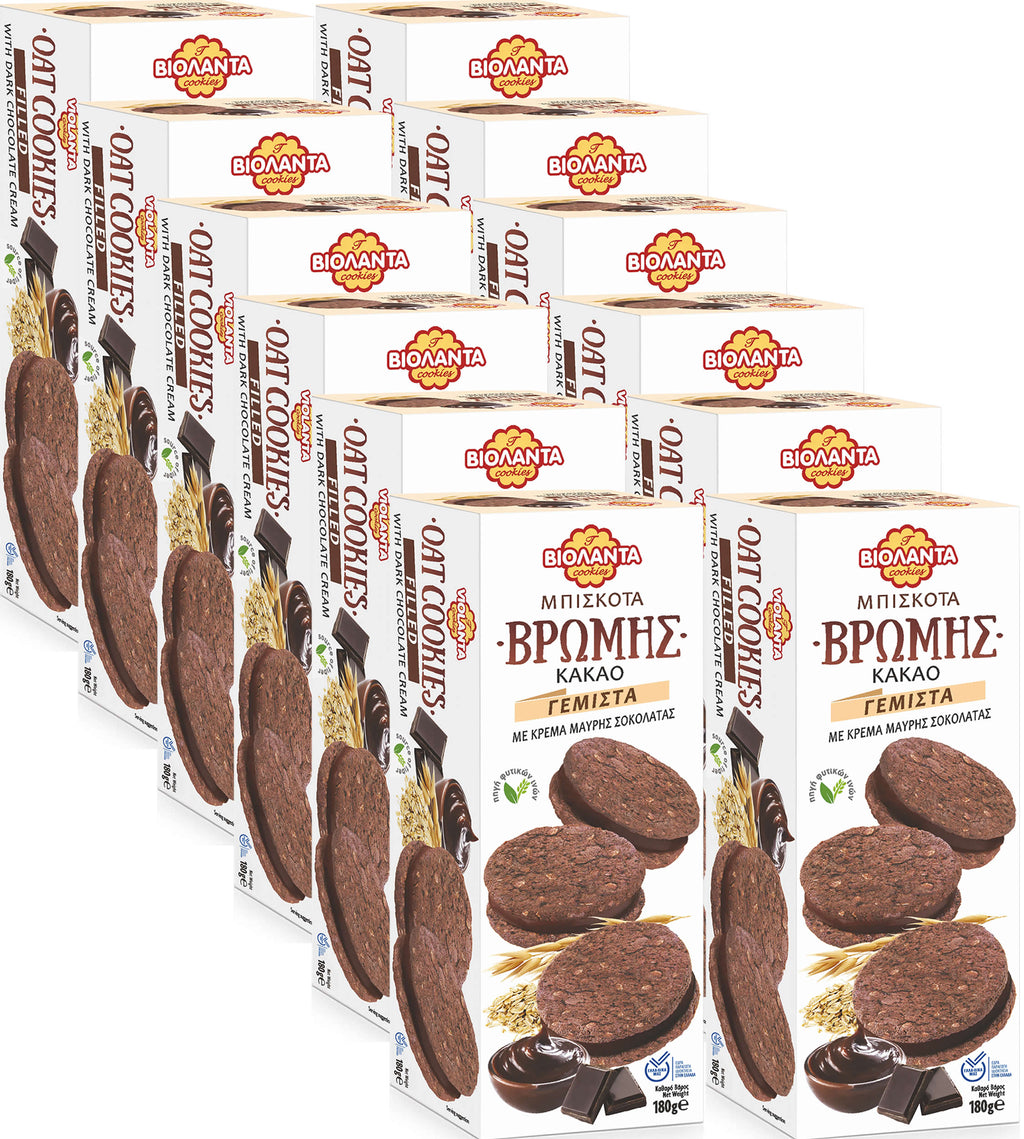 Gefüllte Kakao-Hafer-Doppelkekse mit Zartbitter-Creme – Violanta, 12 × 180 g (2,16 kg)