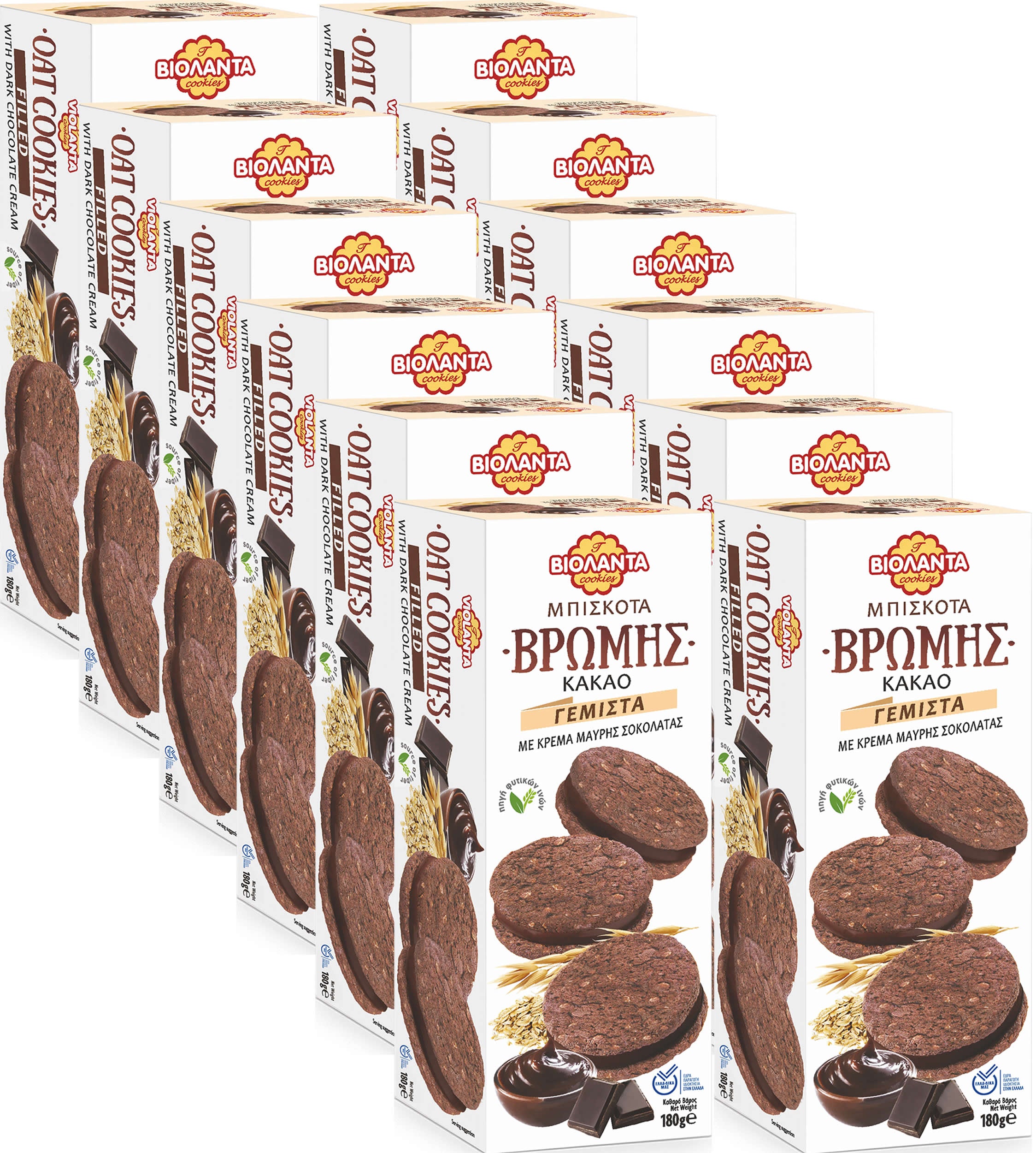 Gefüllte Kakao-Hafer-Doppelkekse mit Zartbitter-Creme – Violanta, 12 × 180 g (2,16 kg)