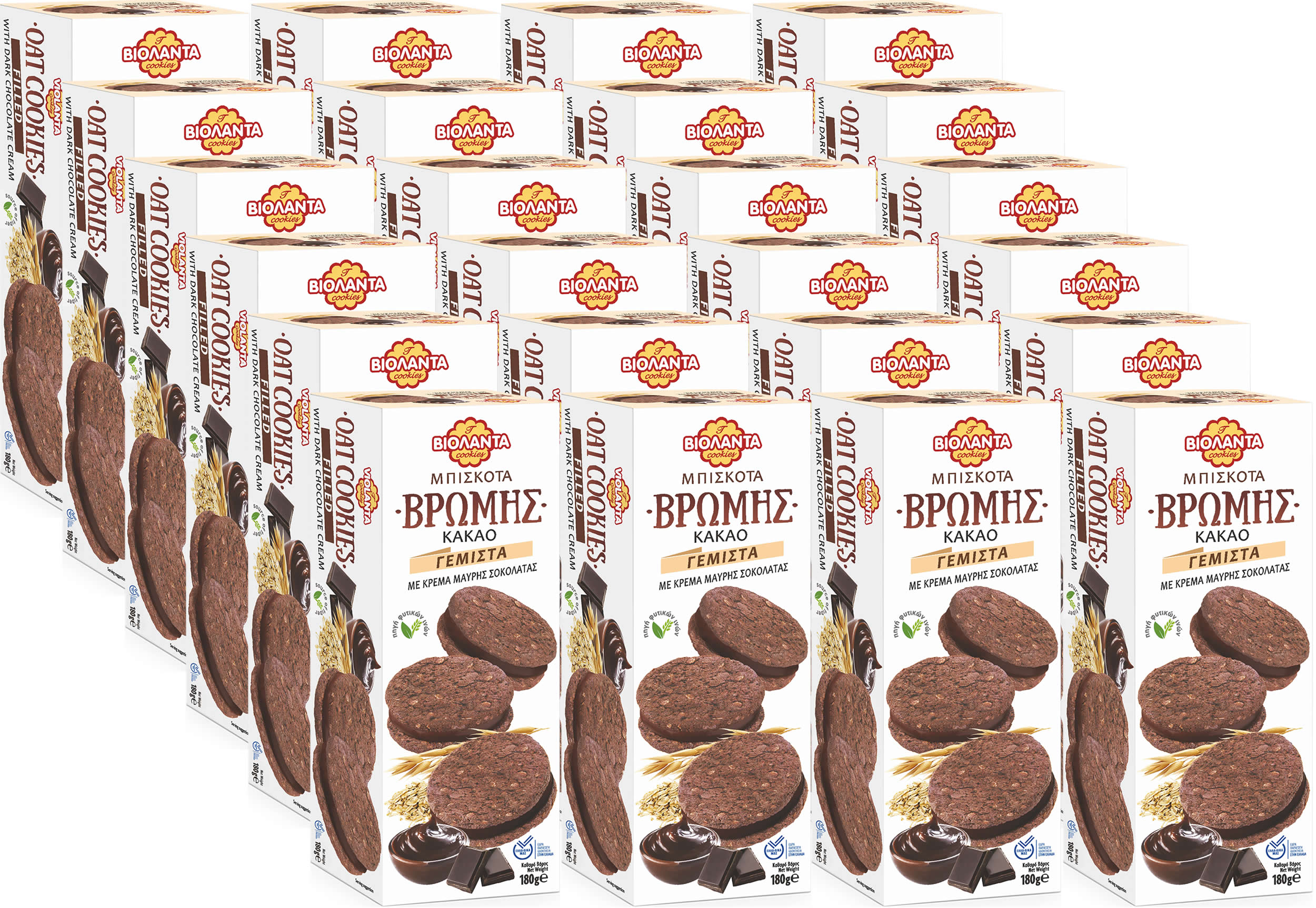 Gefüllte Kakao-Hafer-Doppelkekse mit Zartbitter-Creme – Violanta, 24 × 180 g (4,32 kg)