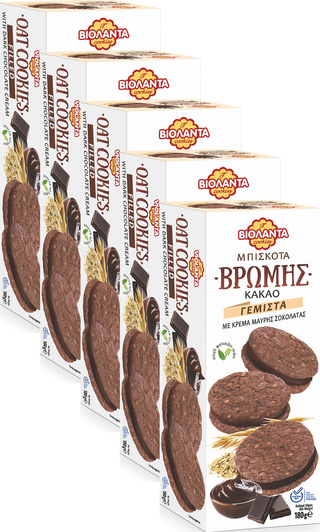 Gefüllte Kakao-Hafer-Doppelkekse mit Zartbitter-Creme – Violanta, 5 × 180 g