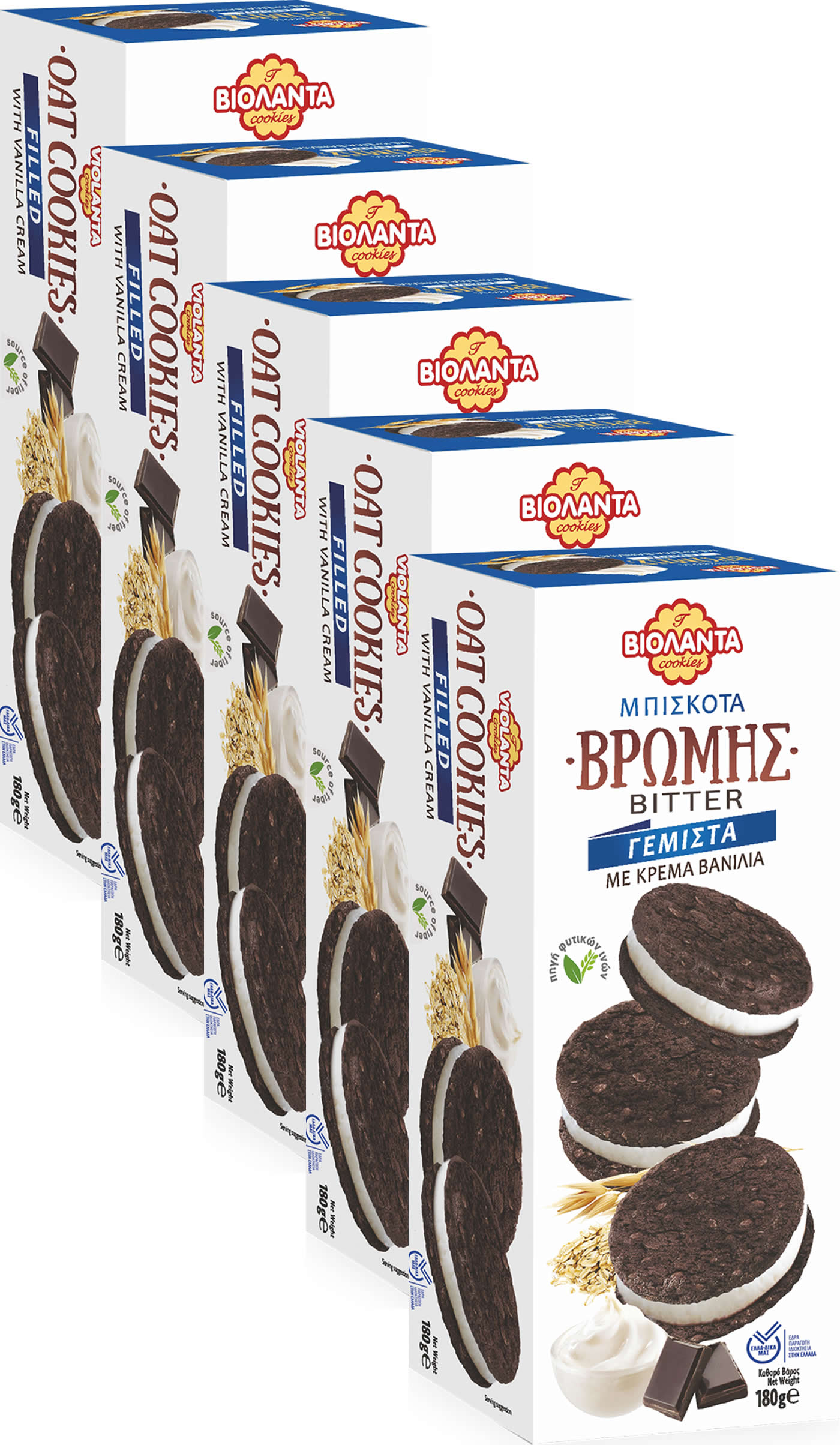Gefüllte dunkle Kakao-Hafer-Doppelkekse mit Vanille-Creme – Violanta, 10 × 180 g (1,8 kg)