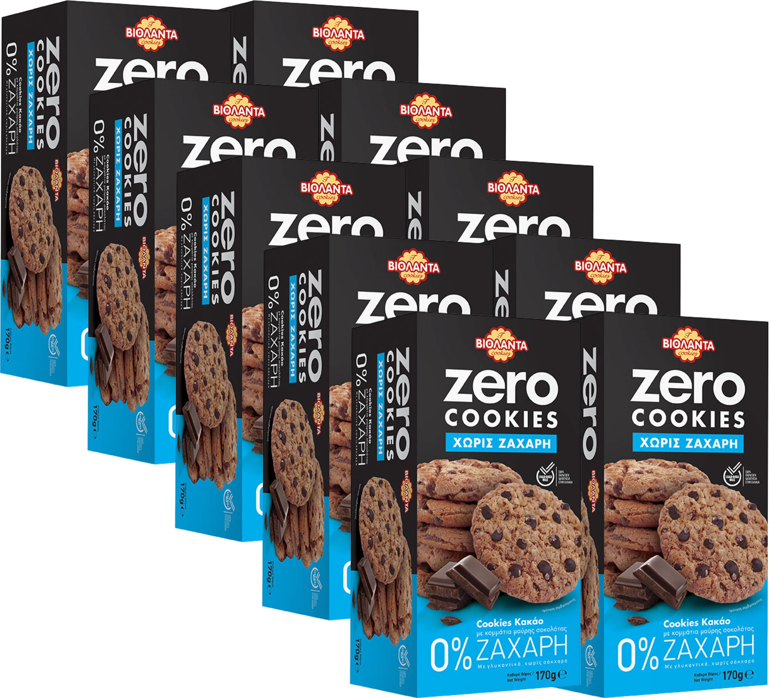 Doppelkekse Kakao mit dunklen Schokostückchen, ohne Zuckerzusatz – Violanta, 5 × 170 g