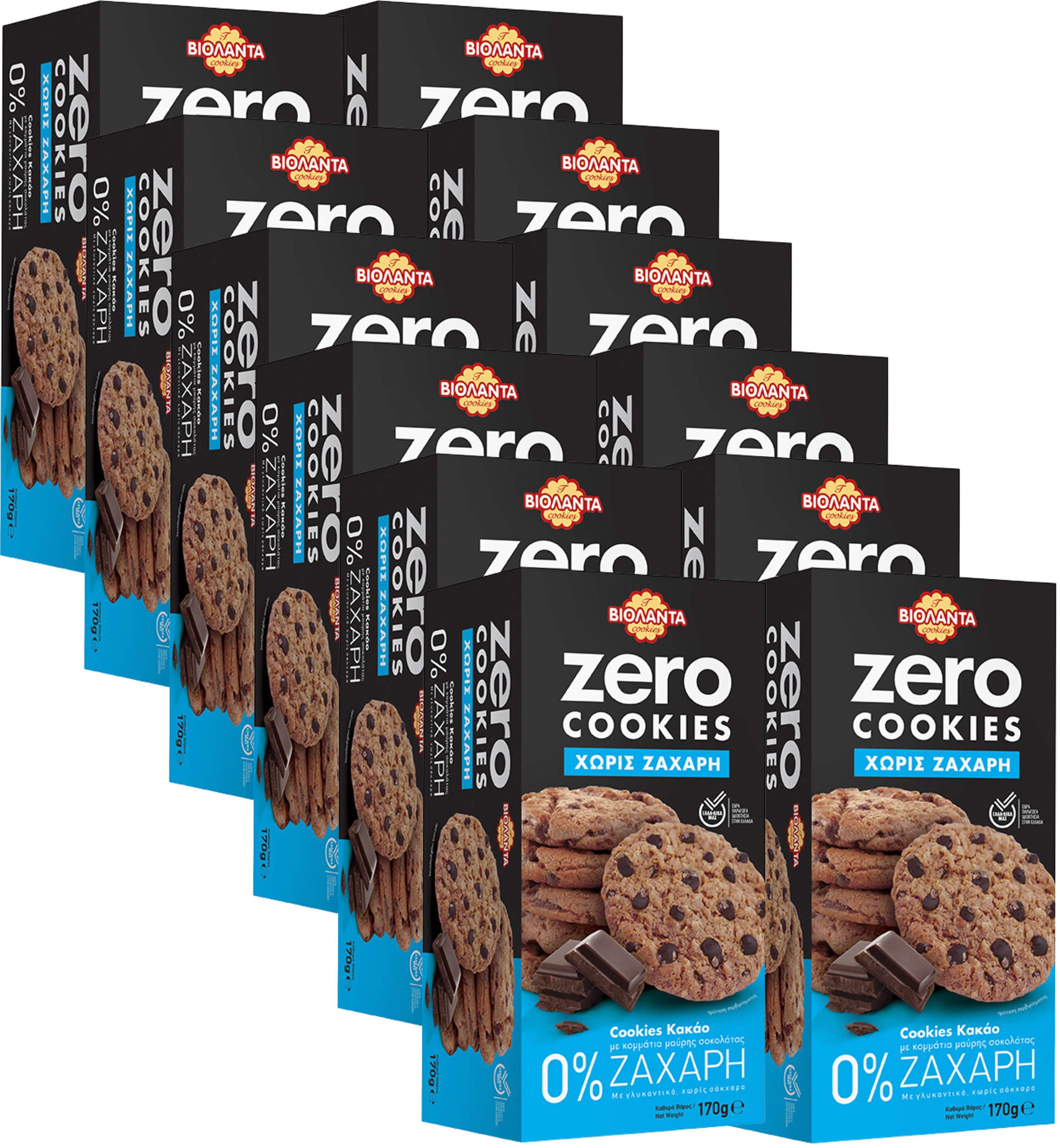 Doppelkekse Kakao mit dunklen Schokostückchen, ohne Zuckerzusatz – Violanta, 12 × 170 g (2,04 kg)