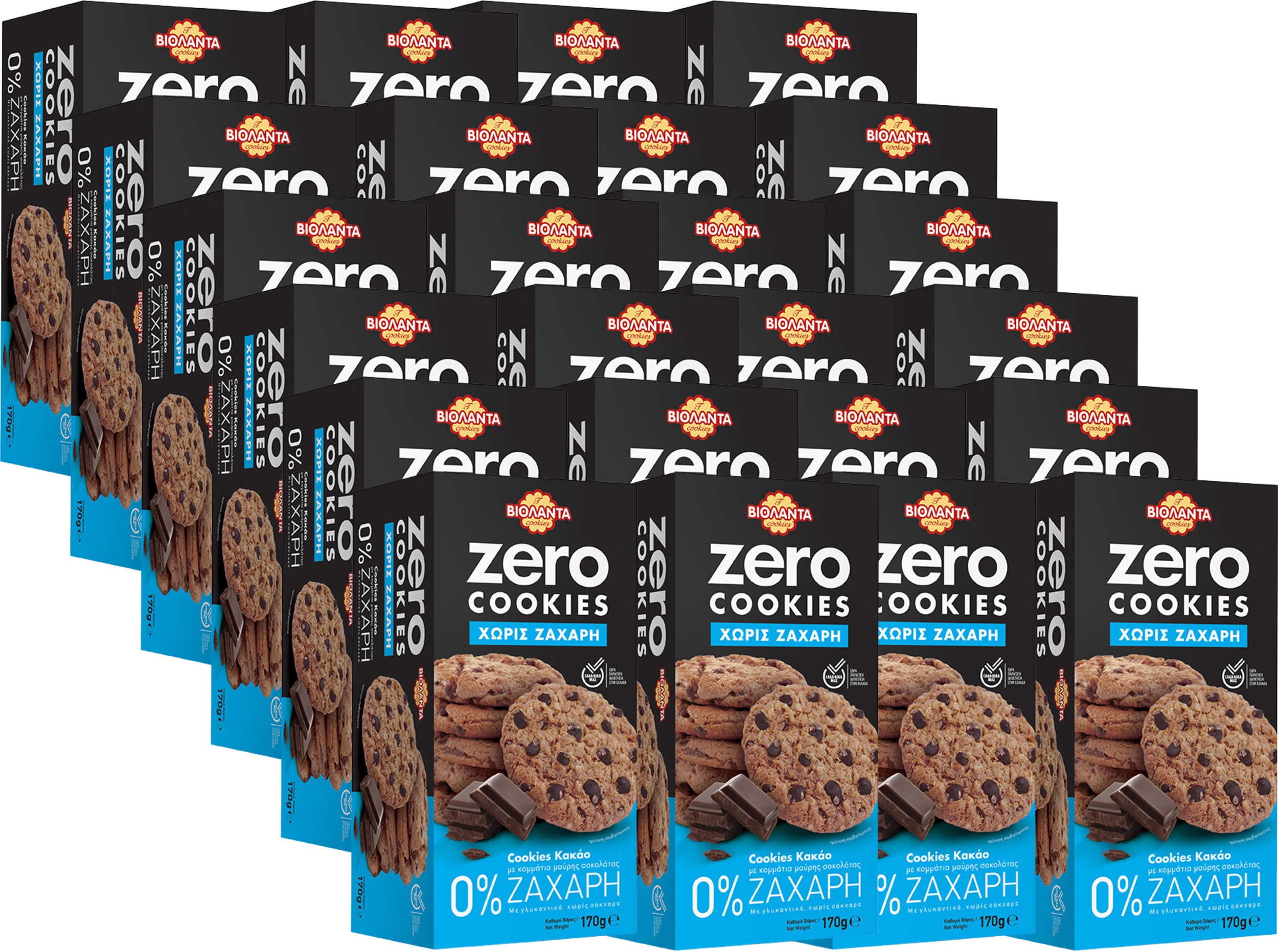Doppelkekse Kakao mit dunklen Schokostückchen, ohne Zuckerzusatz – Violanta, 24 × 170 g (4,08 kg)
