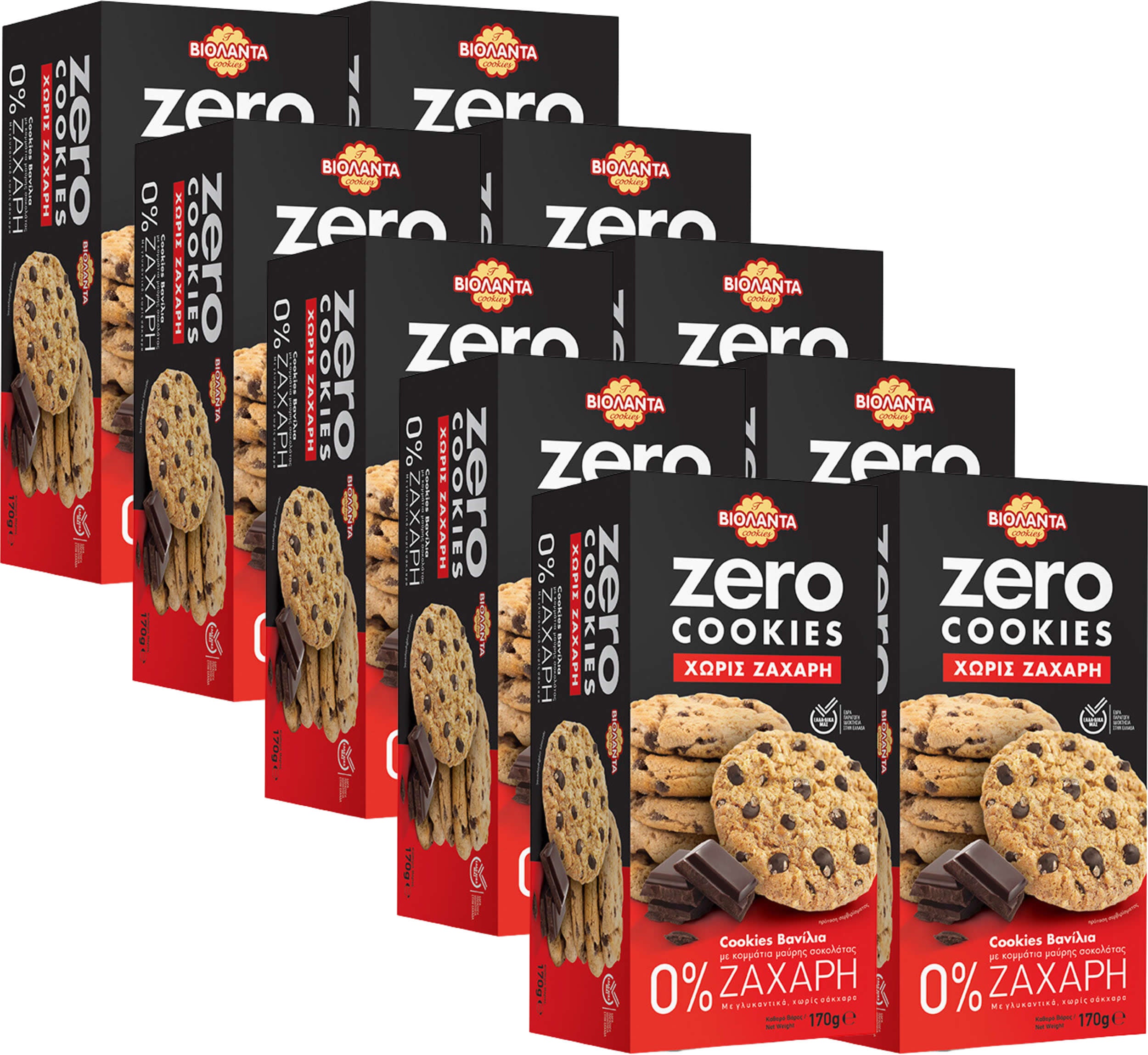 Doppelkekse Vanille mit dunklen Schokostückchen, ohne Zuckerzusatz – Violanta, 10 × 170 g (1,7 kg)