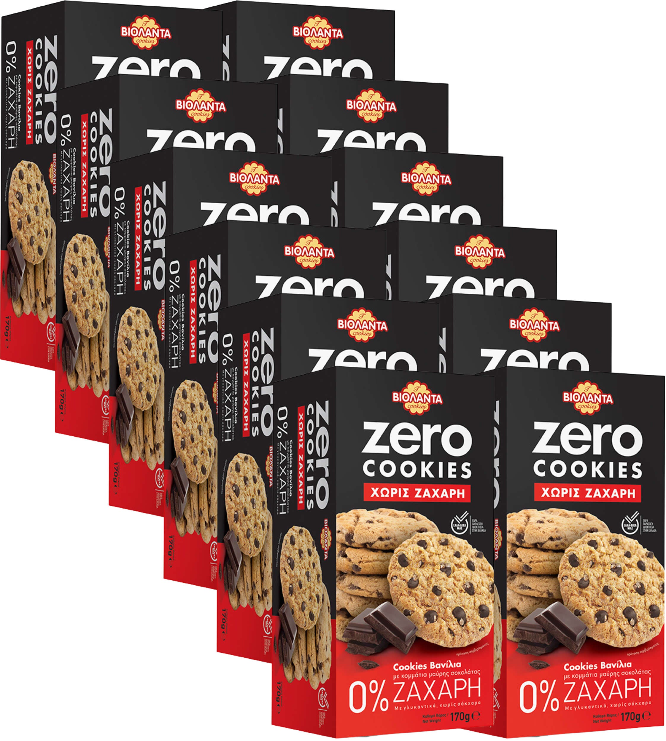 Doppelkekse Vanille mit dunklen Schokostückchen, ohne Zuckerzusatz – Violanta, 12 × 170 g (2,04 kg)