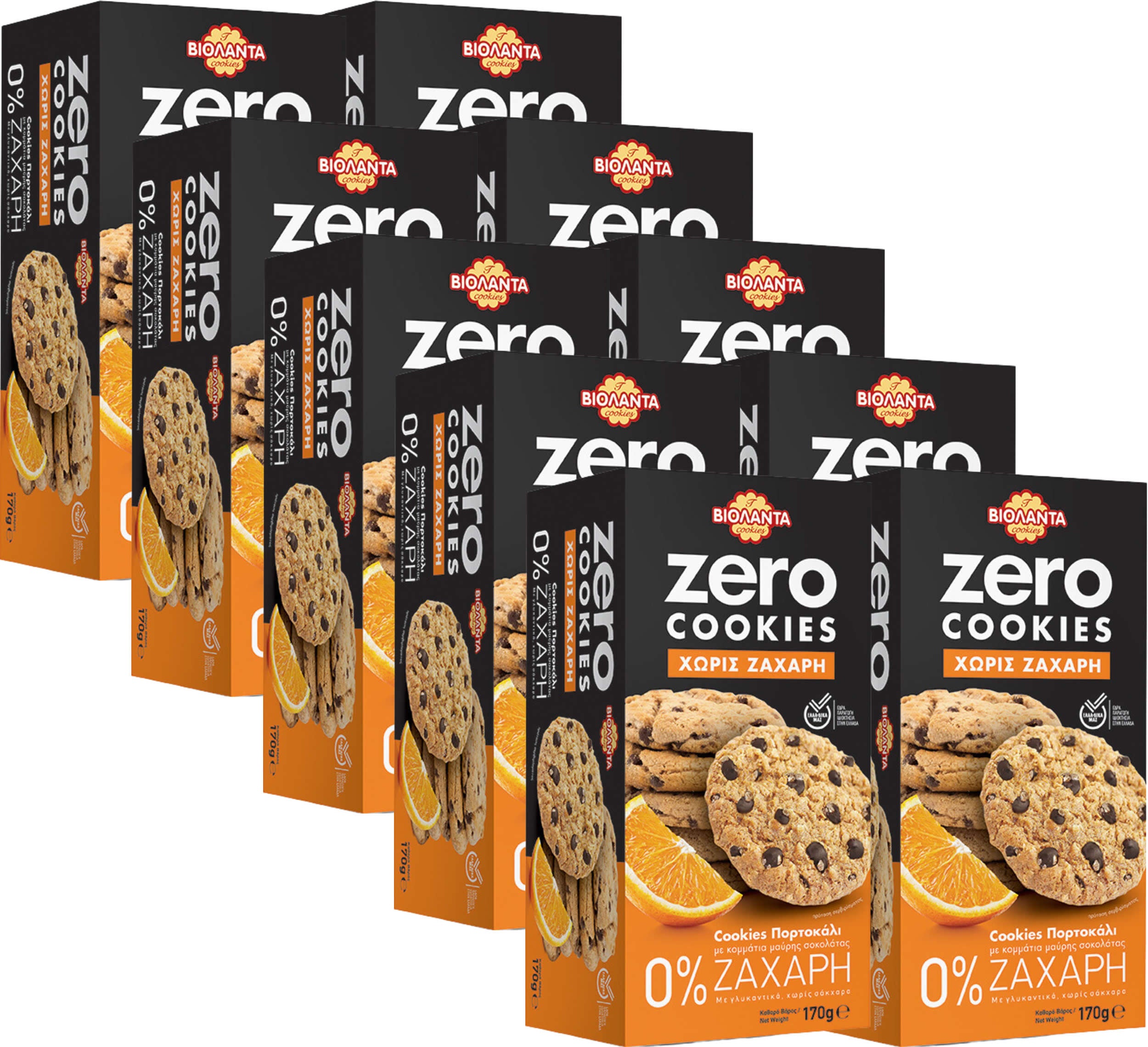 Doppelkekse Orange mit dunklen Schokostückchen, ohne Zuckerzusatz – Violanta, 5 × 170 g