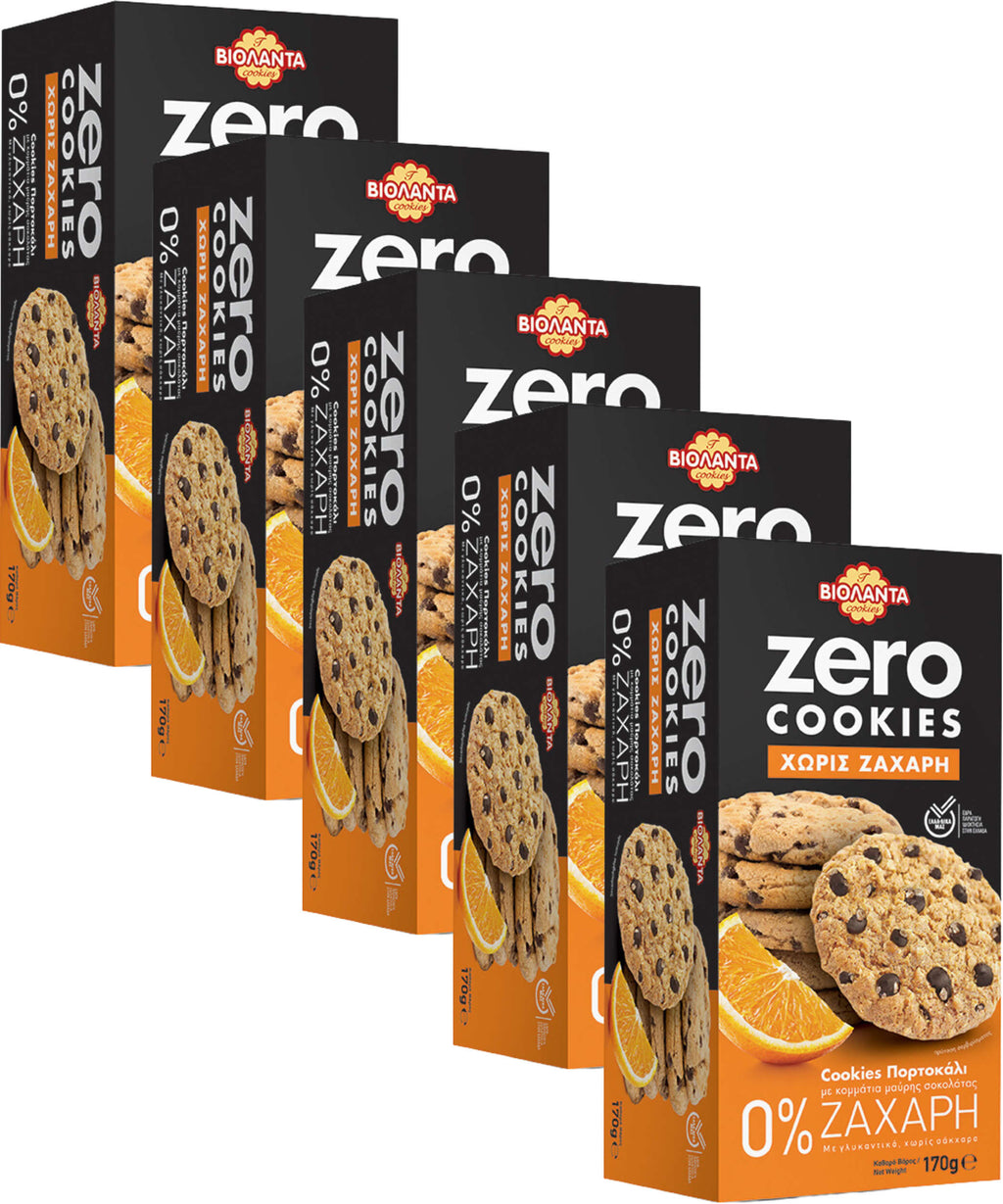 Doppelkekse Orange mit dunklen Schokostückchen, ohne Zuckerzusatz – Violanta, 5 × 170 g