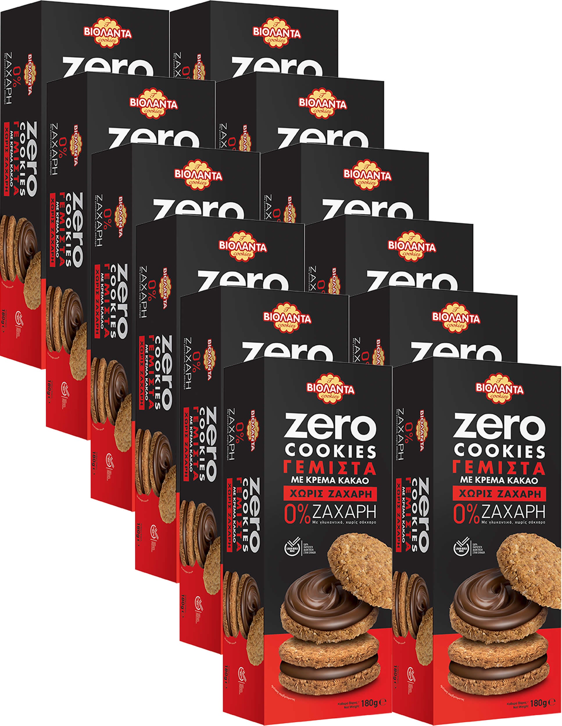 Gefüllte Doppelkekse mit Kakao-Creme, ohne Zuckerzusatz – Violanta, 12 × 180 g (2,16 kg)