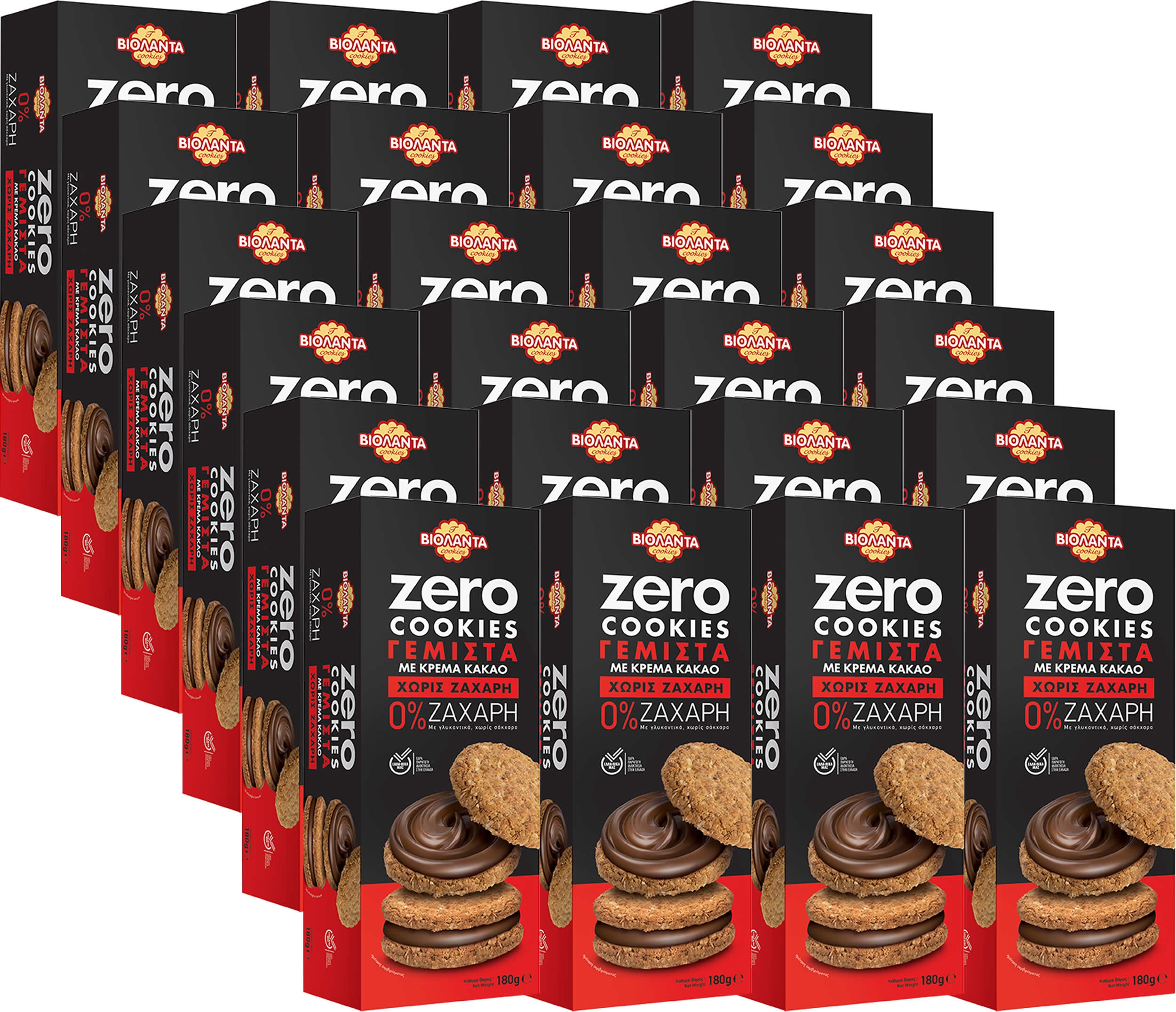 Gefüllte Doppelkekse mit Kakao-Creme, ohne Zuckerzusatz – Violanta, 24 × 180 g (4,32 kg)