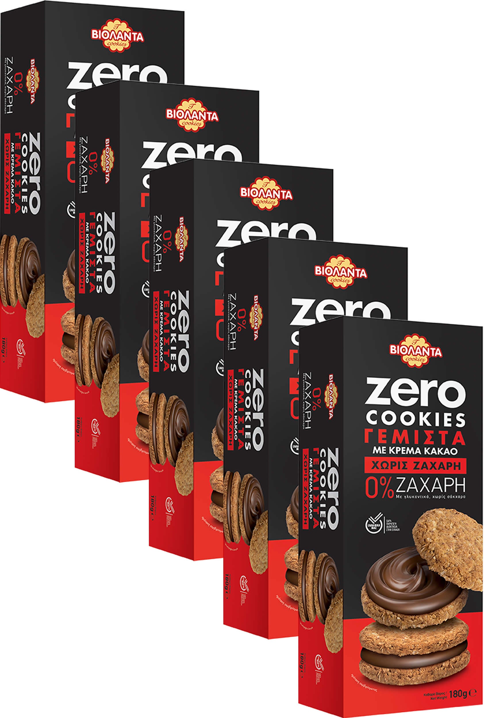 Gefüllte Doppelkekse mit Kakao-Creme, ohne Zuckerzusatz – Violanta, 10 × 180 g (1,8 kg)