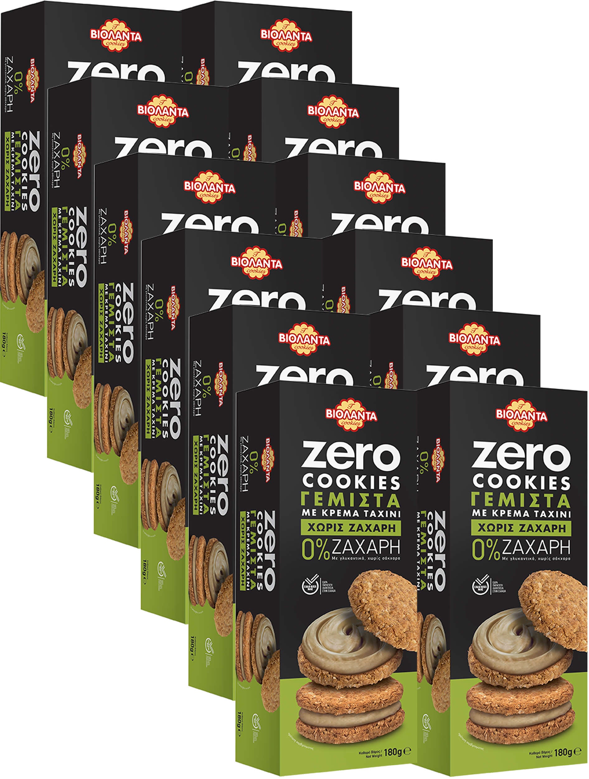 Gefüllte Doppelkekse mit Tahini-Creme, ohne Zuckerzusatz – Violanta, 12 × 180 g (2,16 kg)