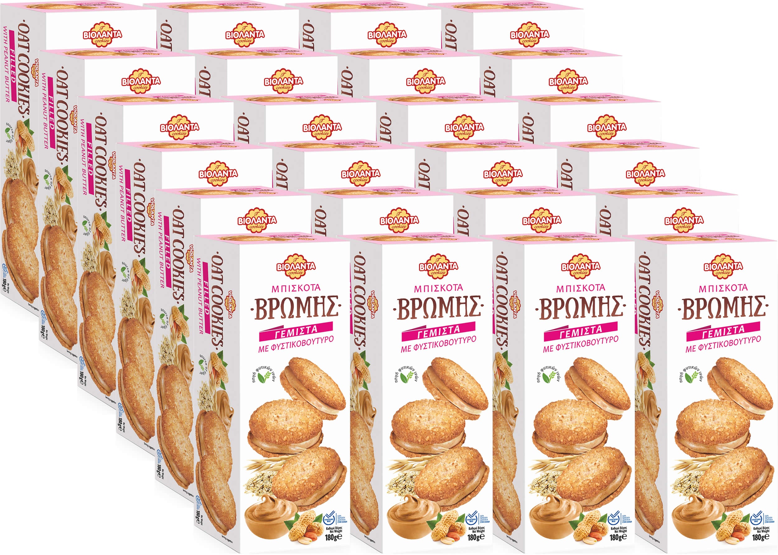 Gefüllte Hafer-Doppelkekse mit Erdnussbutter-Creme aus Griechenland – Violanta, 24 × 180 g (4,32 kg)