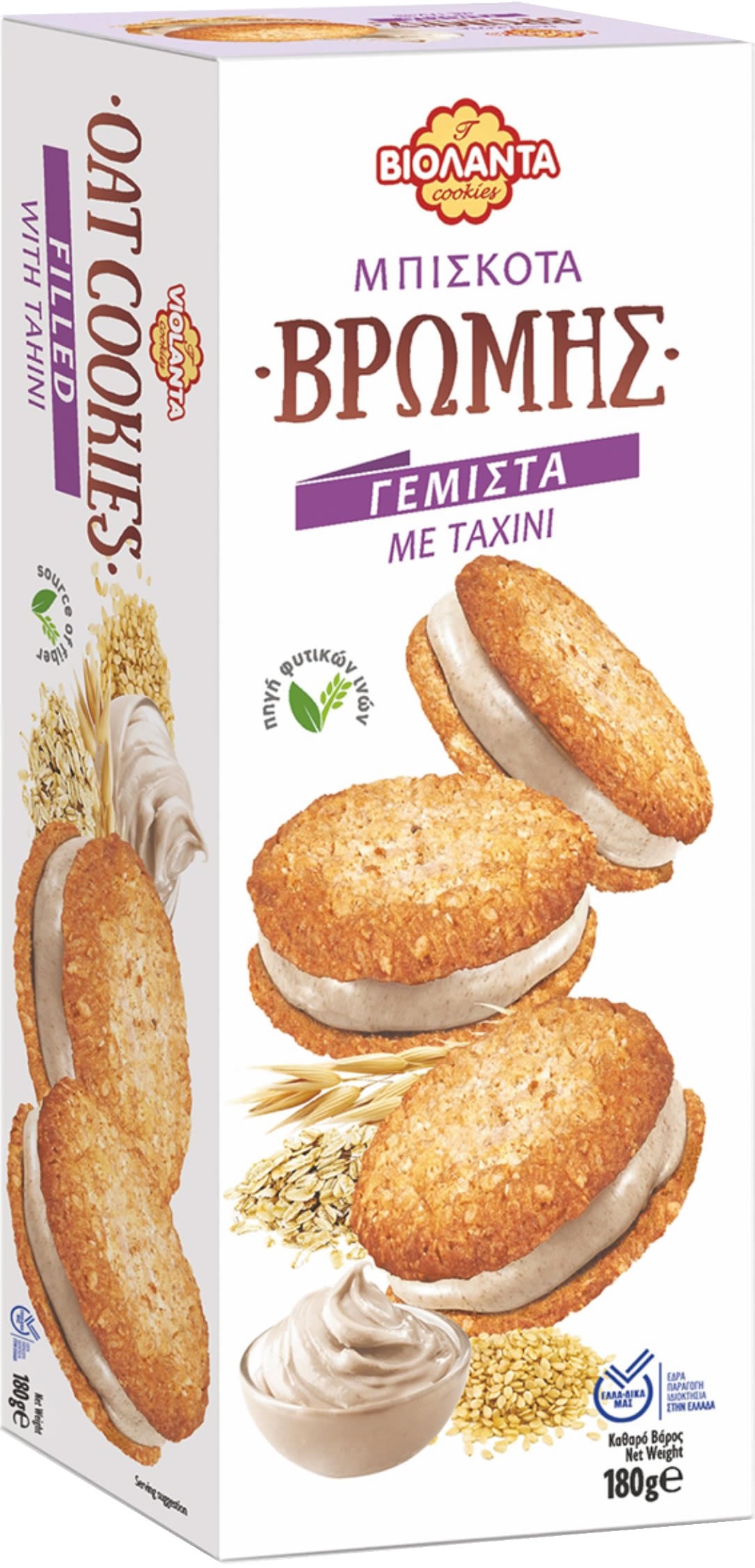 Gefüllte Hafer-Doppelkekse mit Tahini-Creme aus Griechenland – Violanta, 12 × 180 g (2,16 kg)