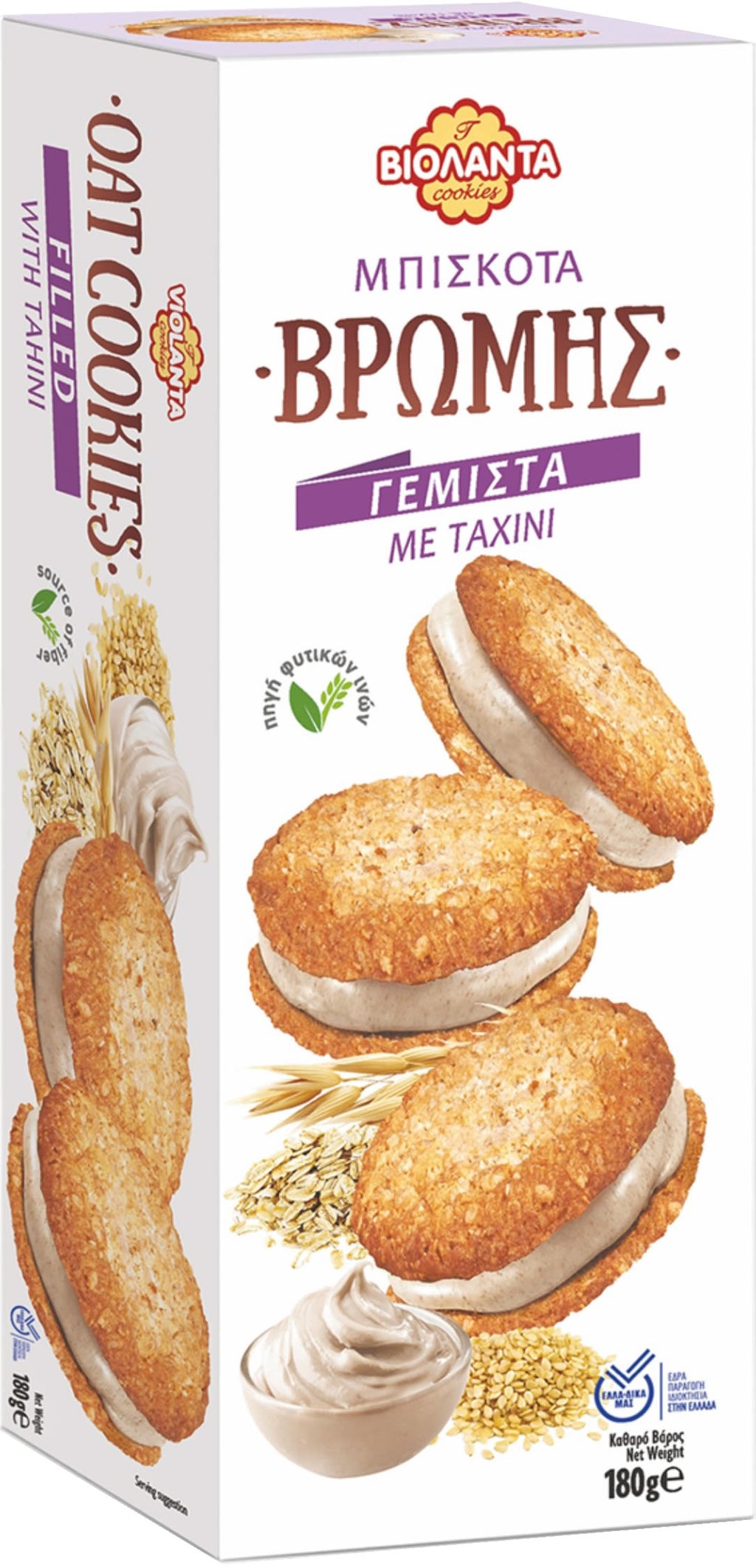 Gefüllte Hafer-Doppelkekse mit Tahini-Creme aus Griechenland – Violanta, 24 × 180 g (4,32 kg)
