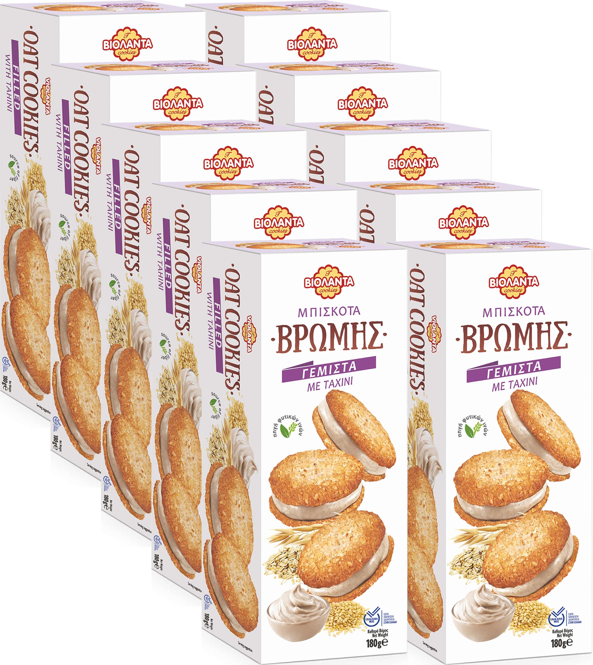Gefüllte Hafer-Doppelkekse mit Tahini-Creme aus Griechenland – Violanta, 5 × 180 g