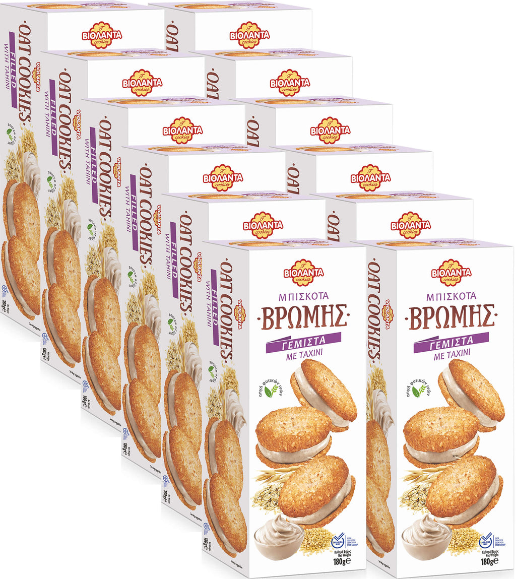 Gefüllte Hafer-Doppelkekse mit Tahini-Creme aus Griechenland – Violanta, 12 × 180 g (2,16 kg)