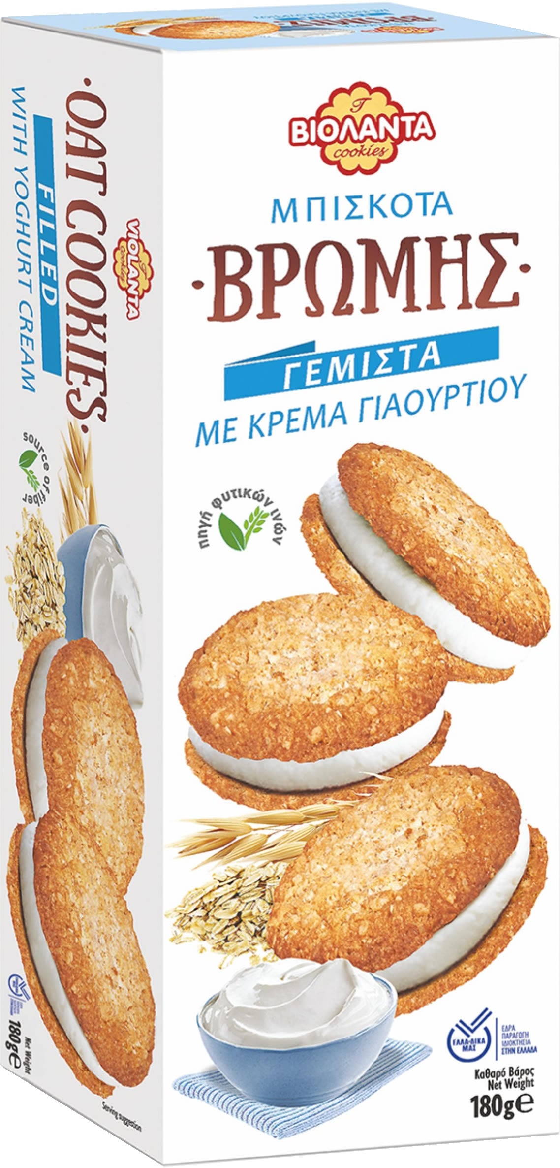 Filled Oat Sandwich Cookies with Yogurt Cream from Greece – Violanta, 24 × 180 g (4.32 kg)