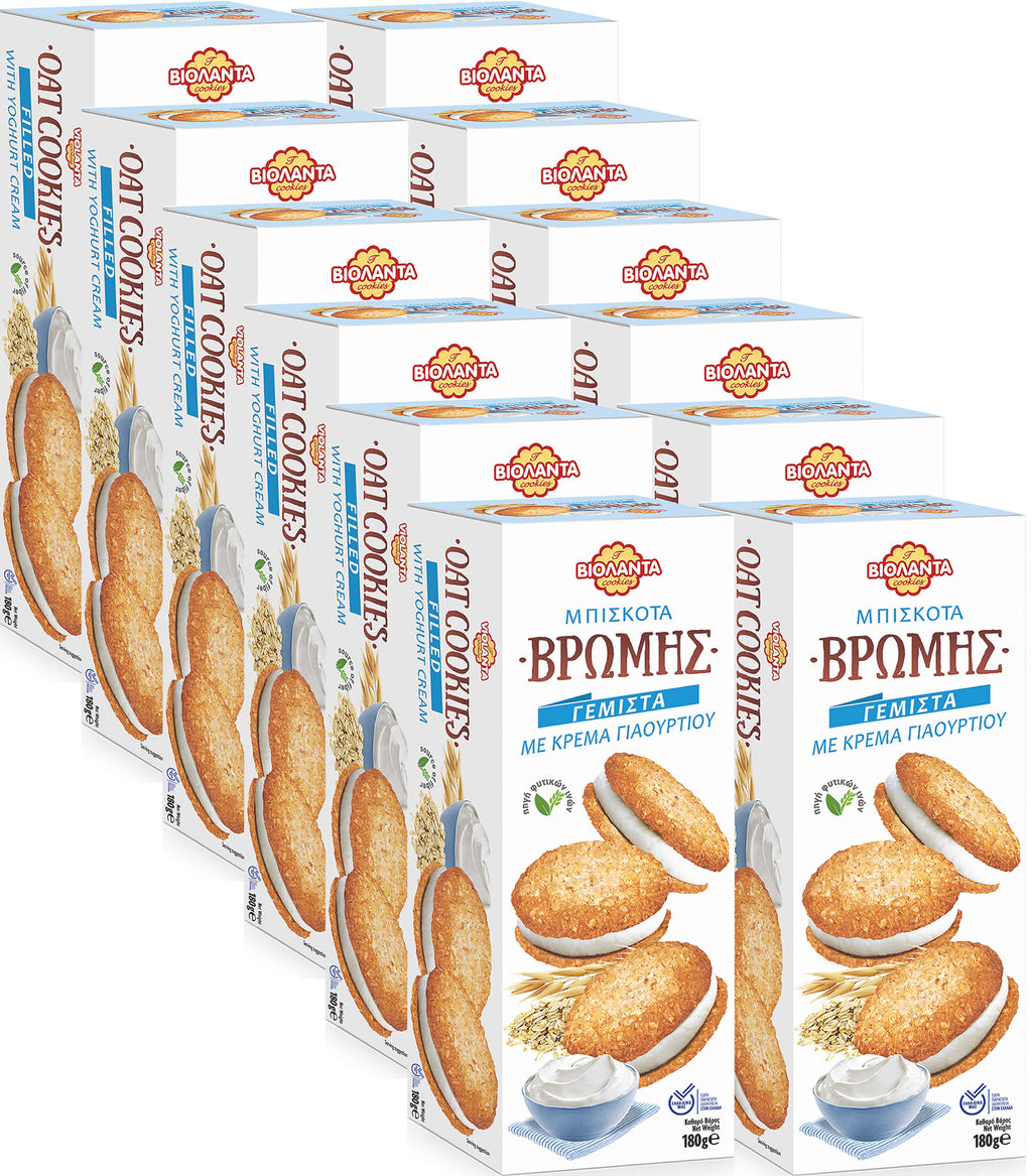 Filled Oat Sandwich Cookies with Yogurt Cream from Greece - Violanta, 12 × 180 g (2.16 kg)