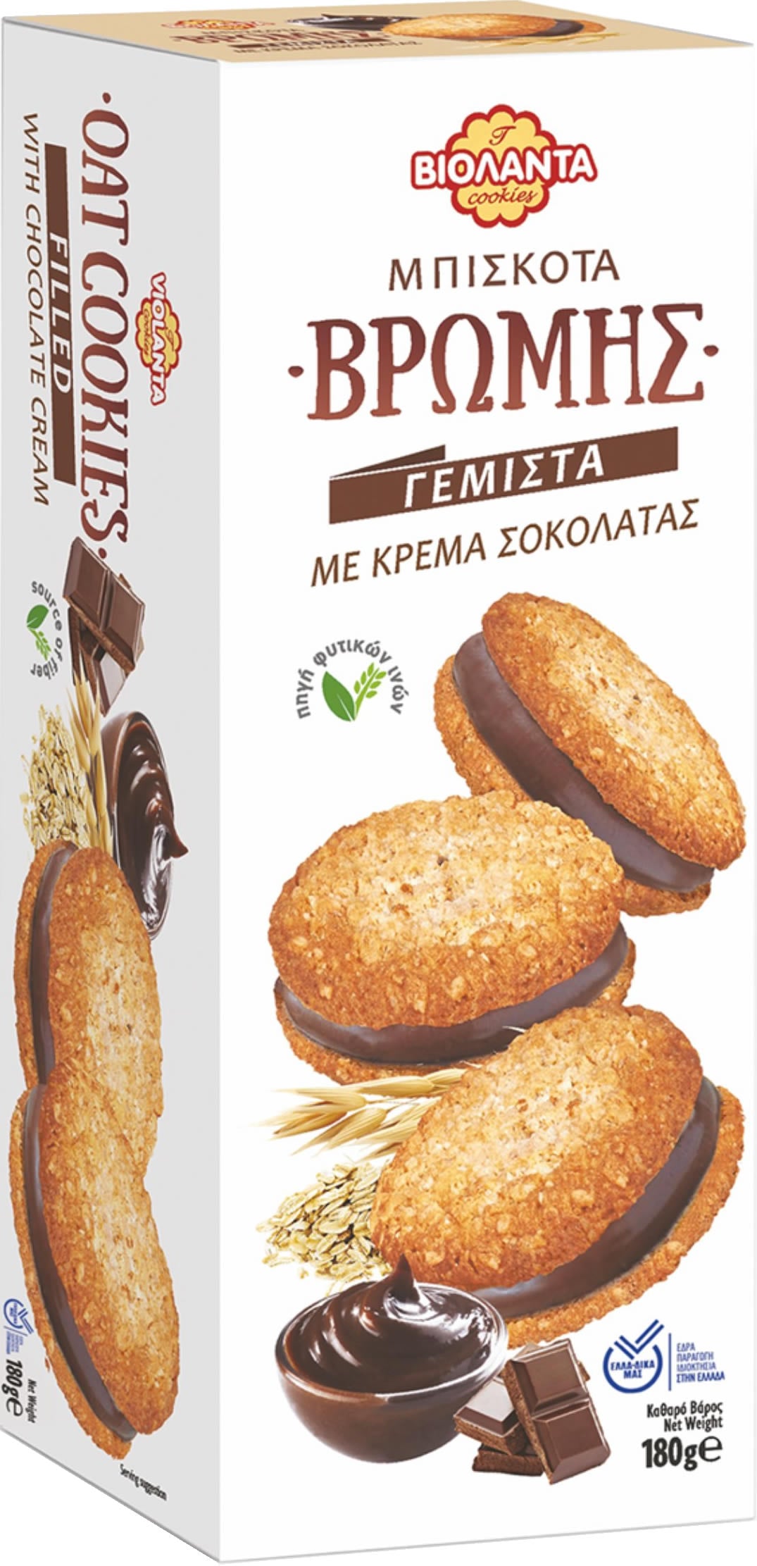Gefüllte Hafer-Doppelkekse mit Schokoladen-Creme aus Griechenland – Violanta, 12 × 180 g (2,16 kg)