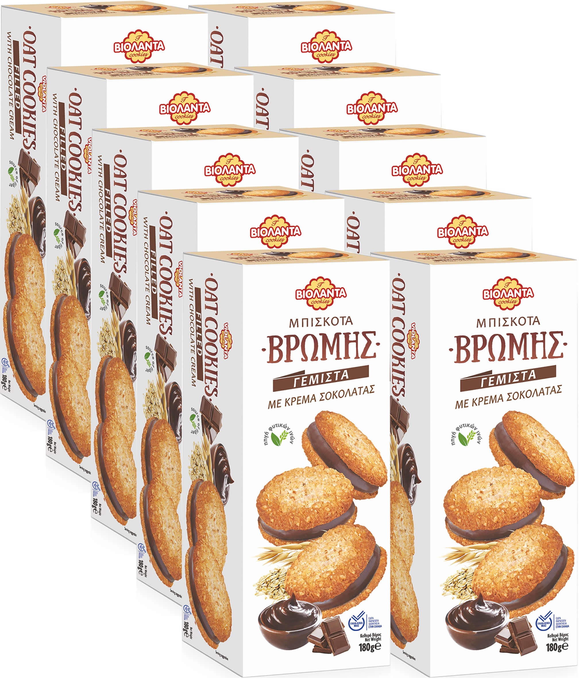 Gefüllte Hafer-Doppelkekse mit Schokoladen-Creme aus Griechenland – Violanta, 10 × 180 g (1,8 kg)