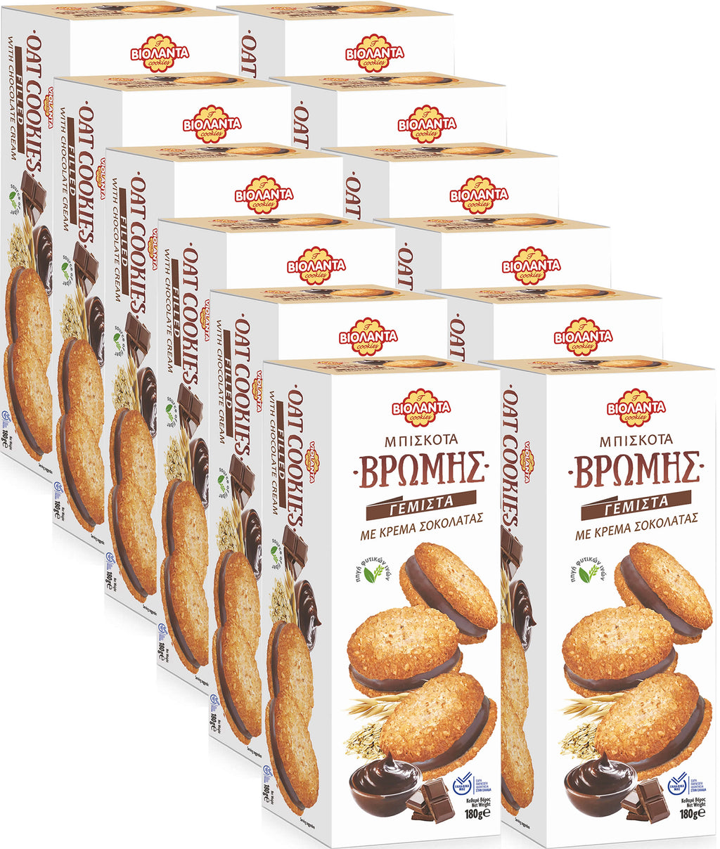 Gefüllte Hafer-Doppelkekse mit Schokoladen-Creme aus Griechenland – Violanta, 12 × 180 g (2,16 kg)