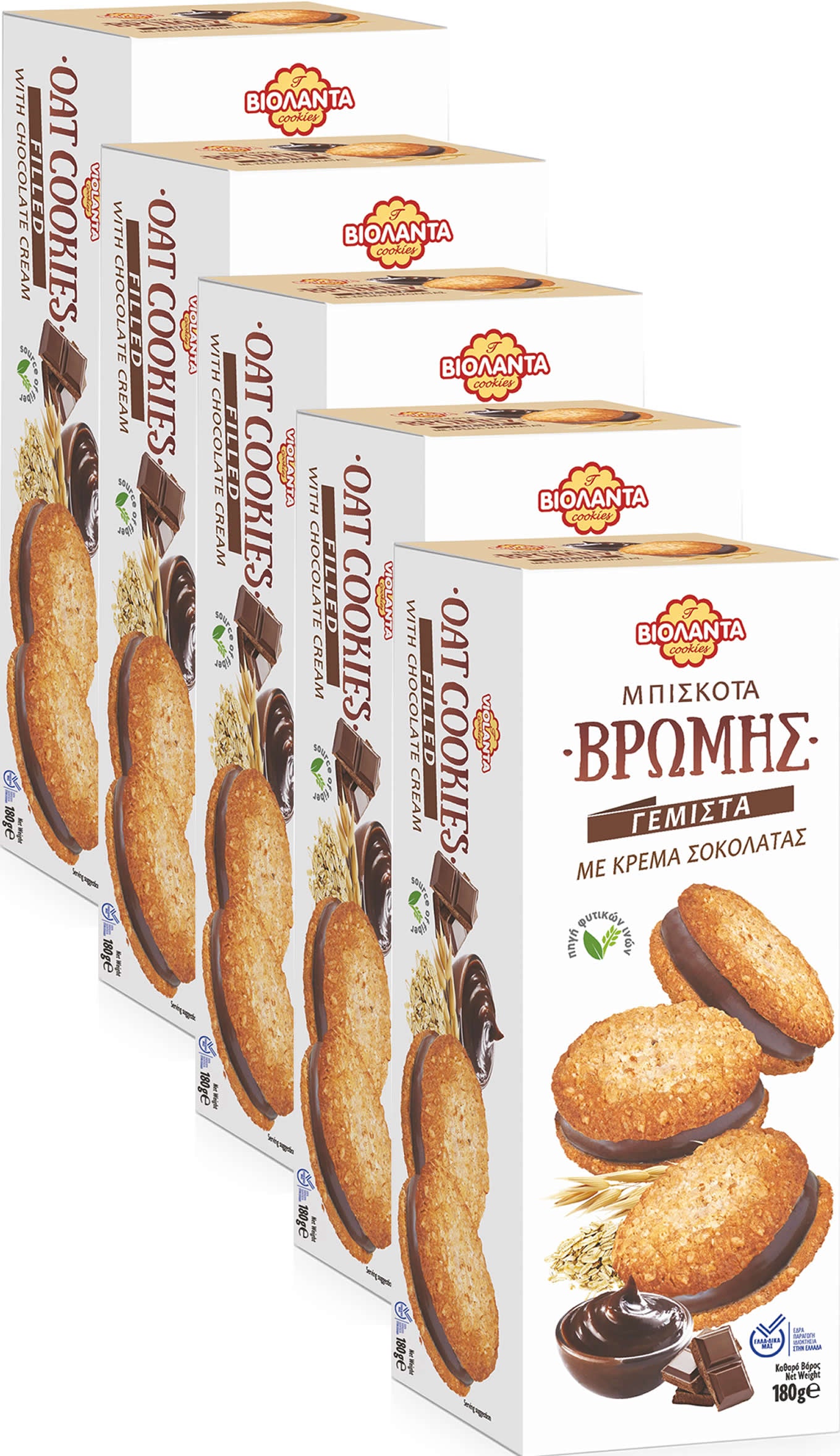 Gefüllte Hafer-Doppelkekse mit Schokoladen-Creme aus Griechenland – Violanta, 10 × 180 g (1,8 kg)