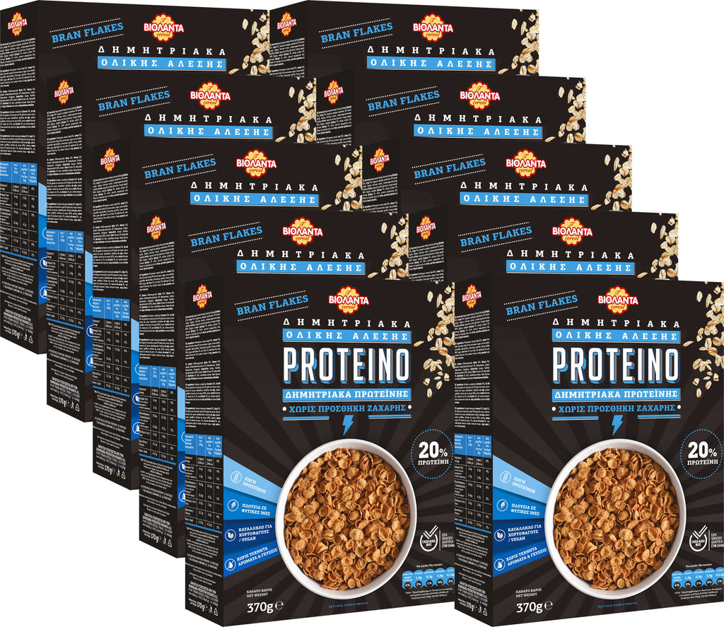 Whole Wheat Bran Flakes with No Added Sugar, 20% Protein – Violanta, 10 × 370 g (3.7 kg)