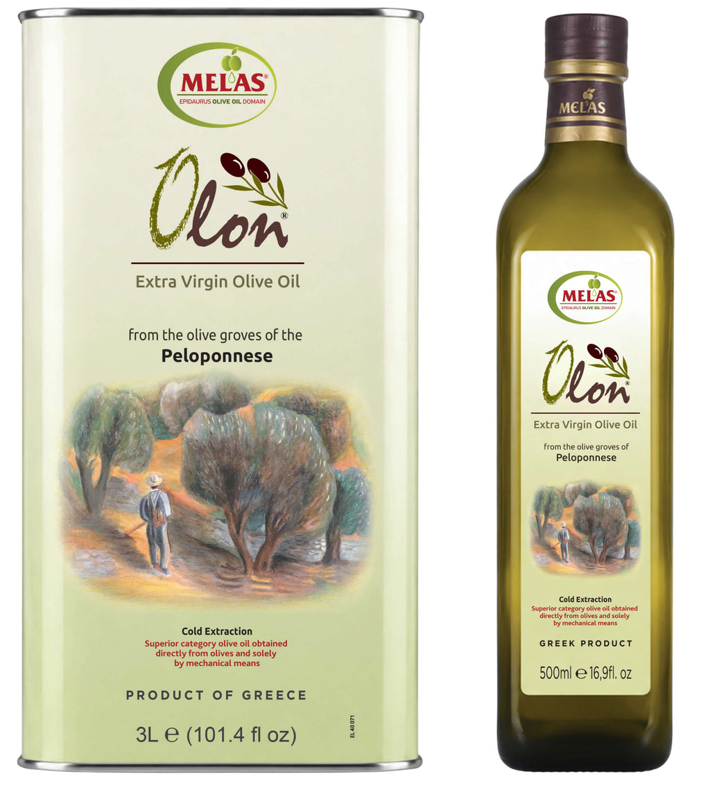 Extra Natives Olivenöl aus Griechenland, Set aus zwei Gebindegrößen – OLON, 500 ml + 3 l (3,5 l)