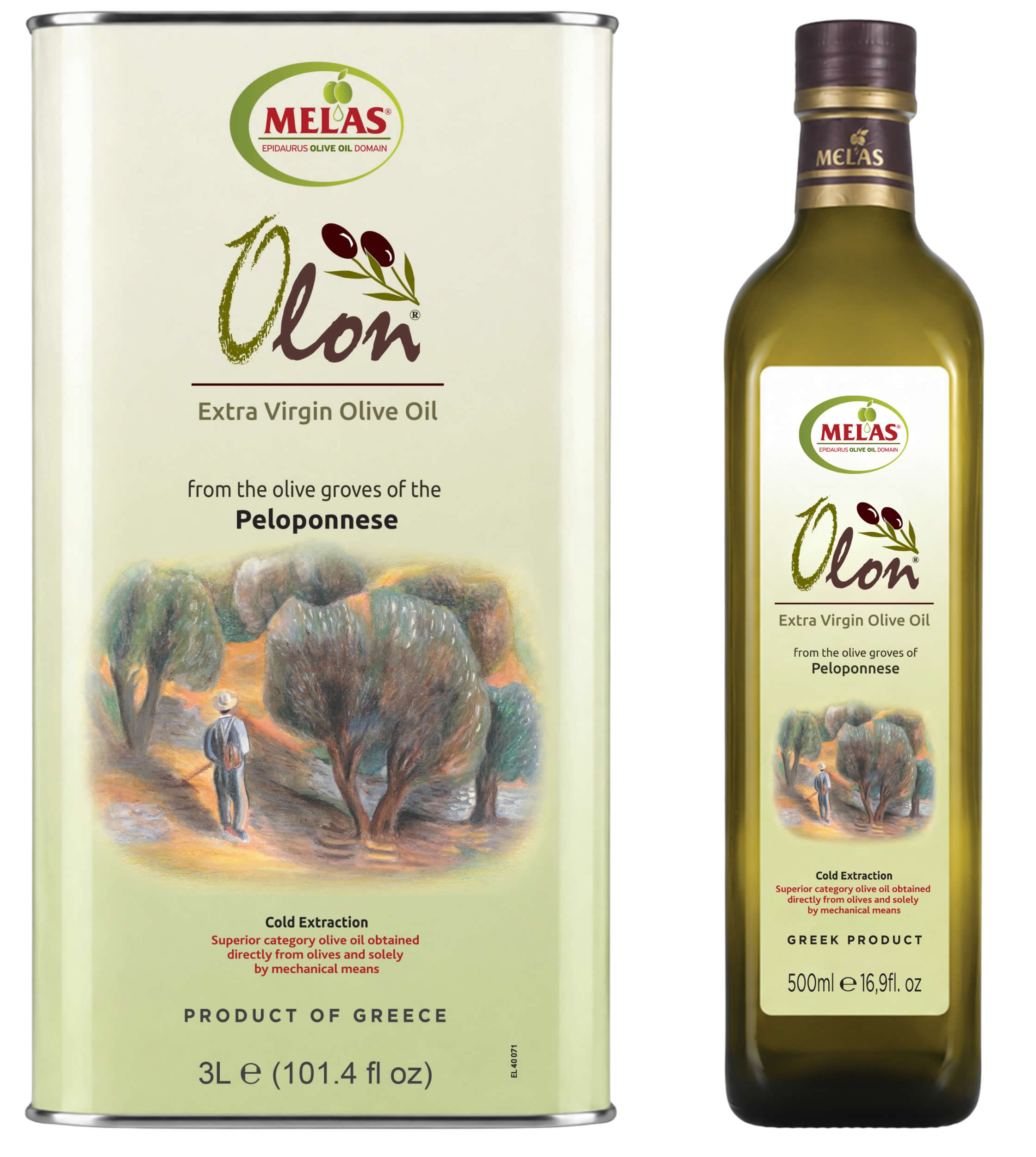 Extra Natives Olivenöl aus Griechenland, Set aus zwei Gebindegrößen – OLON, 500 ml + 3 l (3,5 l)