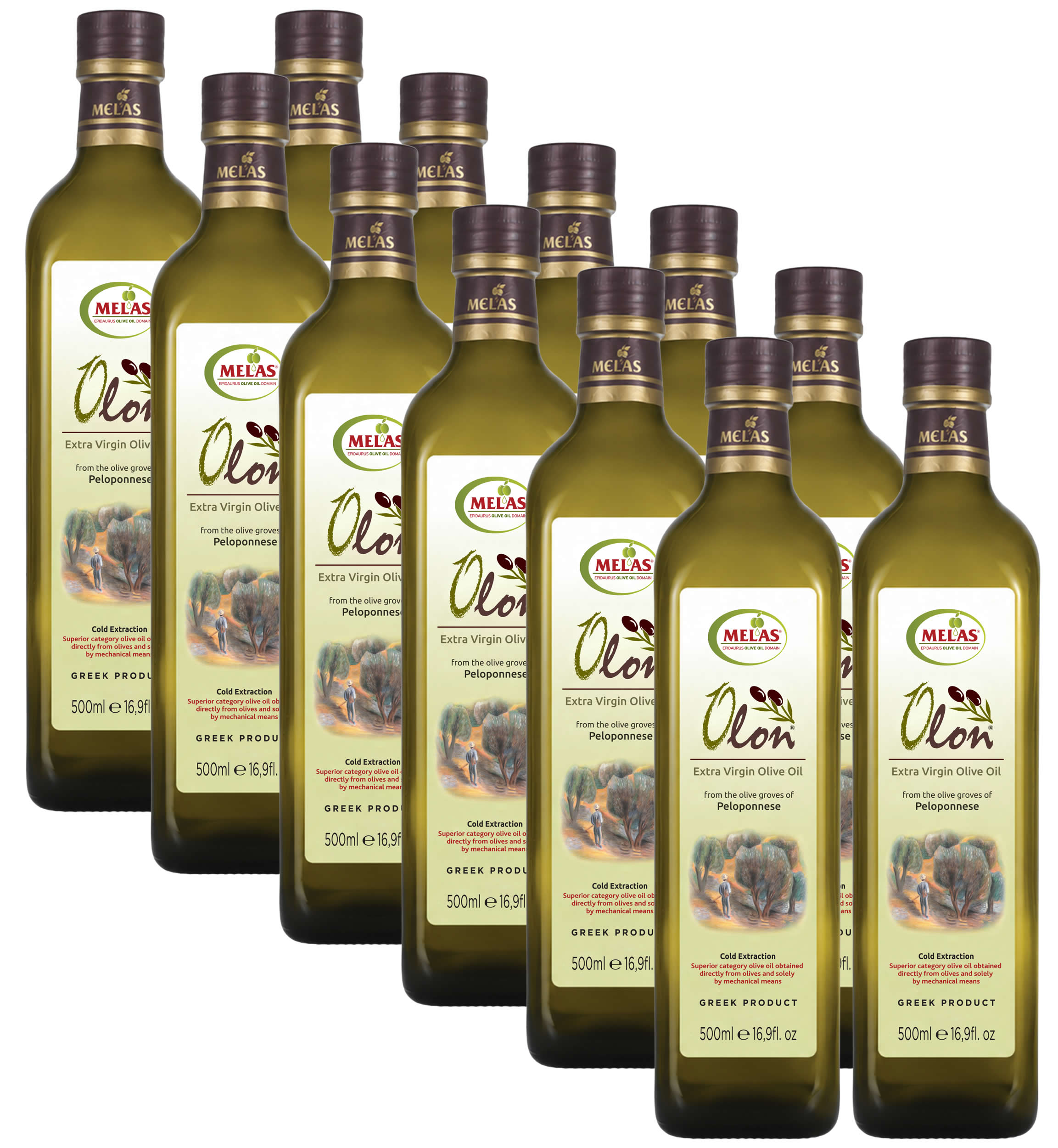 Extra Natives Olivenöl aus Griechenland, kaltgepresst – OLON, 12 × 500 ml (6 l)