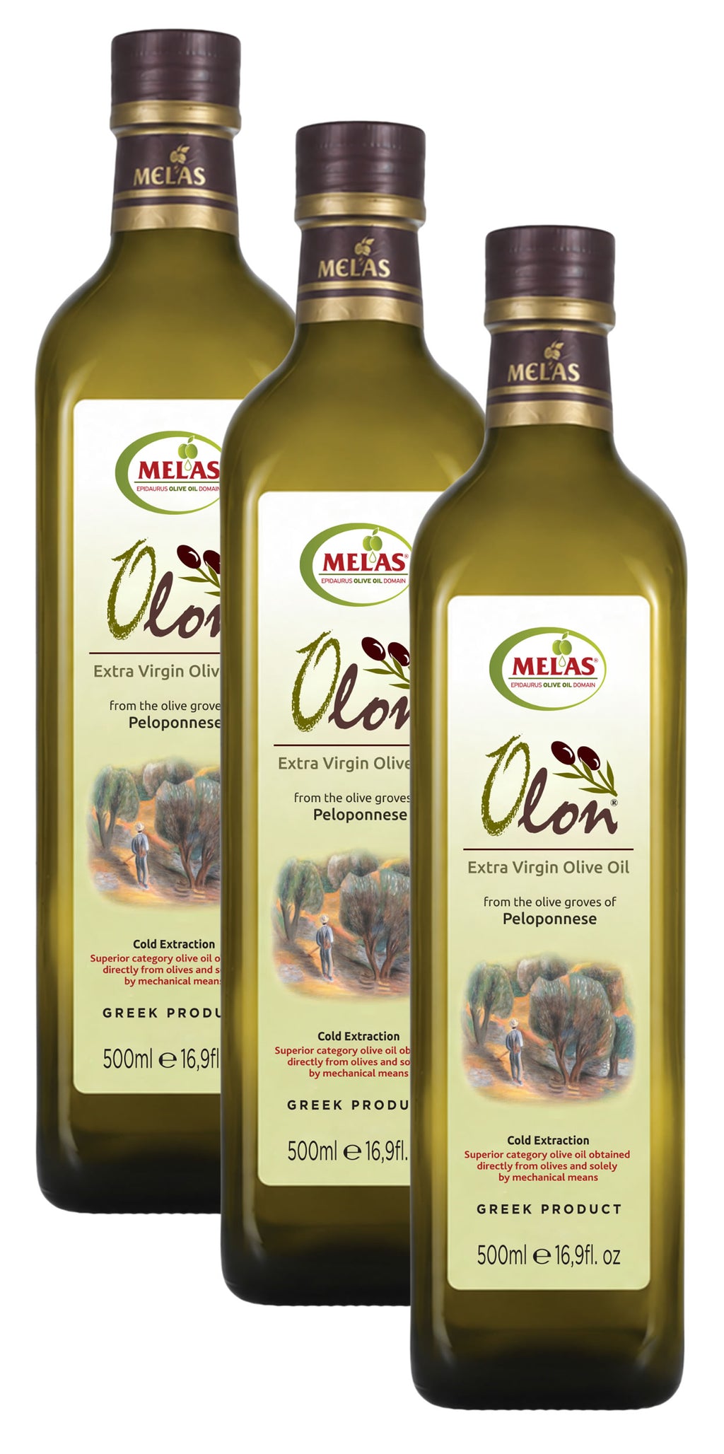 Extra Natives Olivenöl aus Griechenland, kaltgepresst – OLON, 3 × 500 ml (1,5 l)