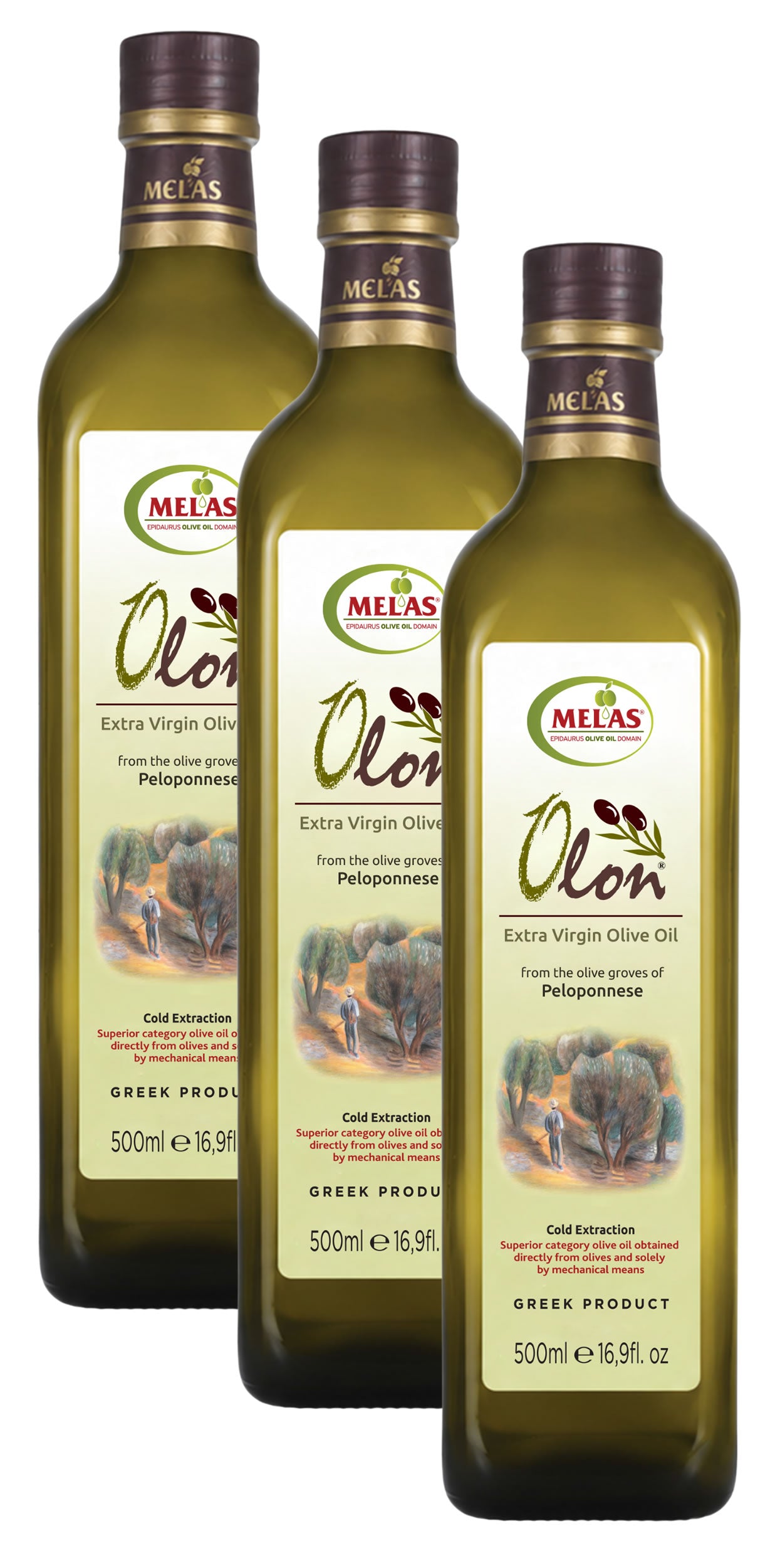 Extra Natives Olivenöl aus Griechenland, kaltgepresst – OLON, 3 × 500 ml (1,5 l)