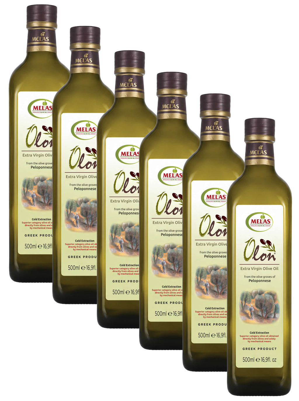 Extra Natives Olivenöl aus Griechenland, kaltgepresst – OLON, 6 × 500 ml (3 l)