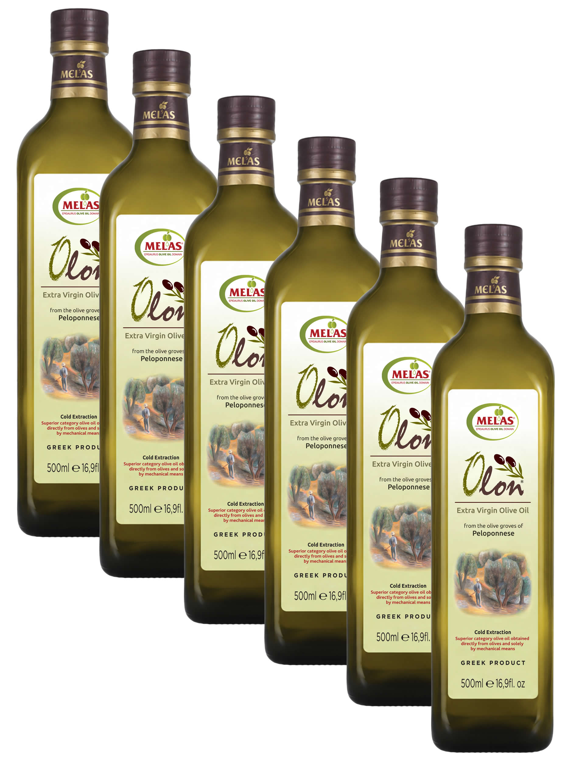 Extra Natives Olivenöl aus Griechenland, kaltgepresst – OLON, 6 × 500 ml (3 l)