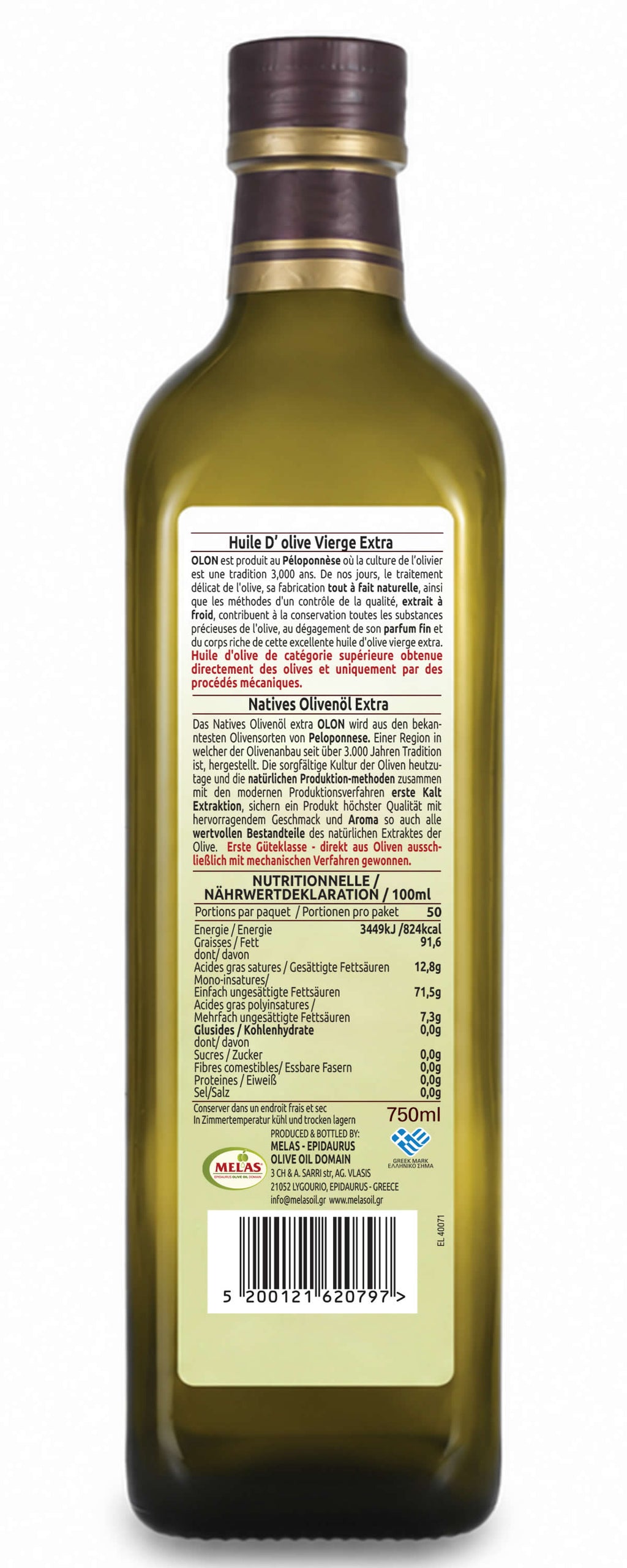 Extra Natives Olivenöl aus Griechenland, kaltgepresst – OLON, 3 × 750 ml (2,25 l)