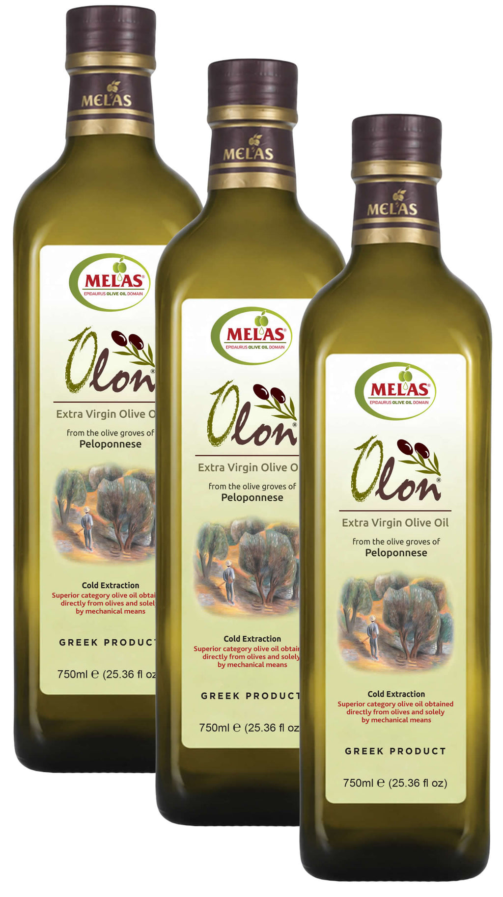 Extra Natives Olivenöl aus Griechenland, kaltgepresst – OLON, 3 × 750 ml (2,25 l)