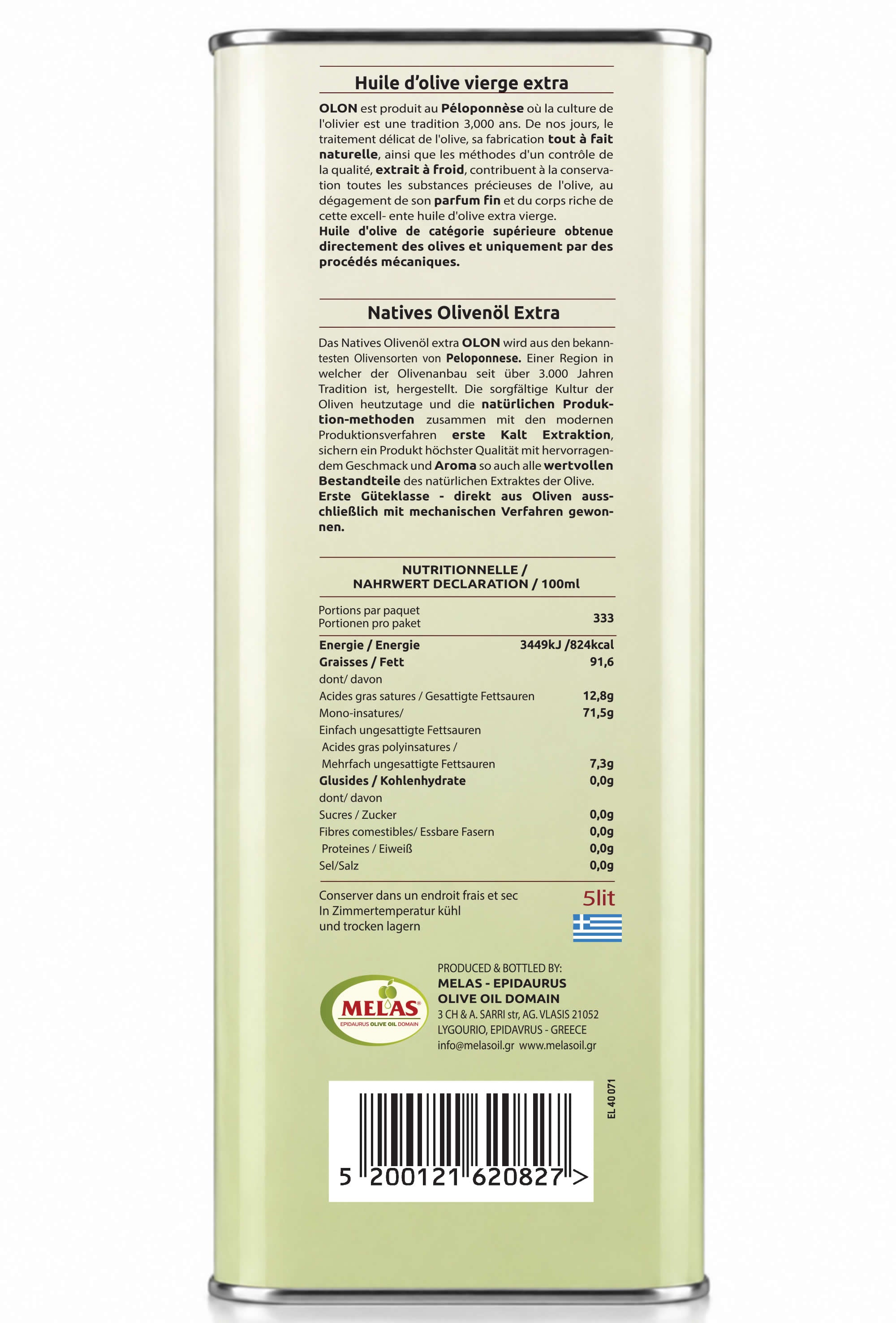 Extra Natives Olivenöl aus Griechenland, kaltgepresst – OLON, 4 × 5 l (20 l)