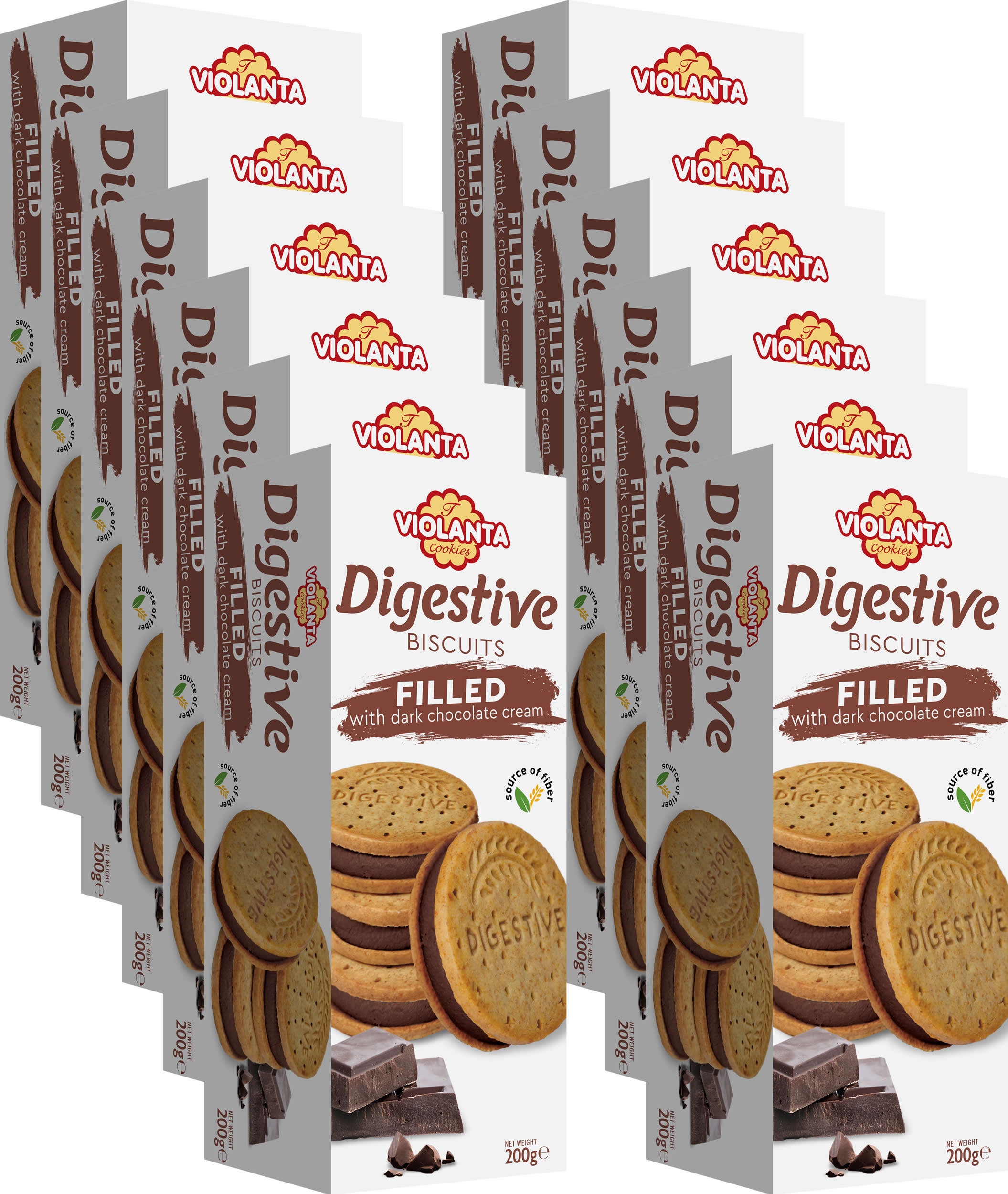 Digestive Kekse mit dunkler Schokoladencreme, ballaststoffreich – Violanta, 12 × 200 g (2,4 kg)