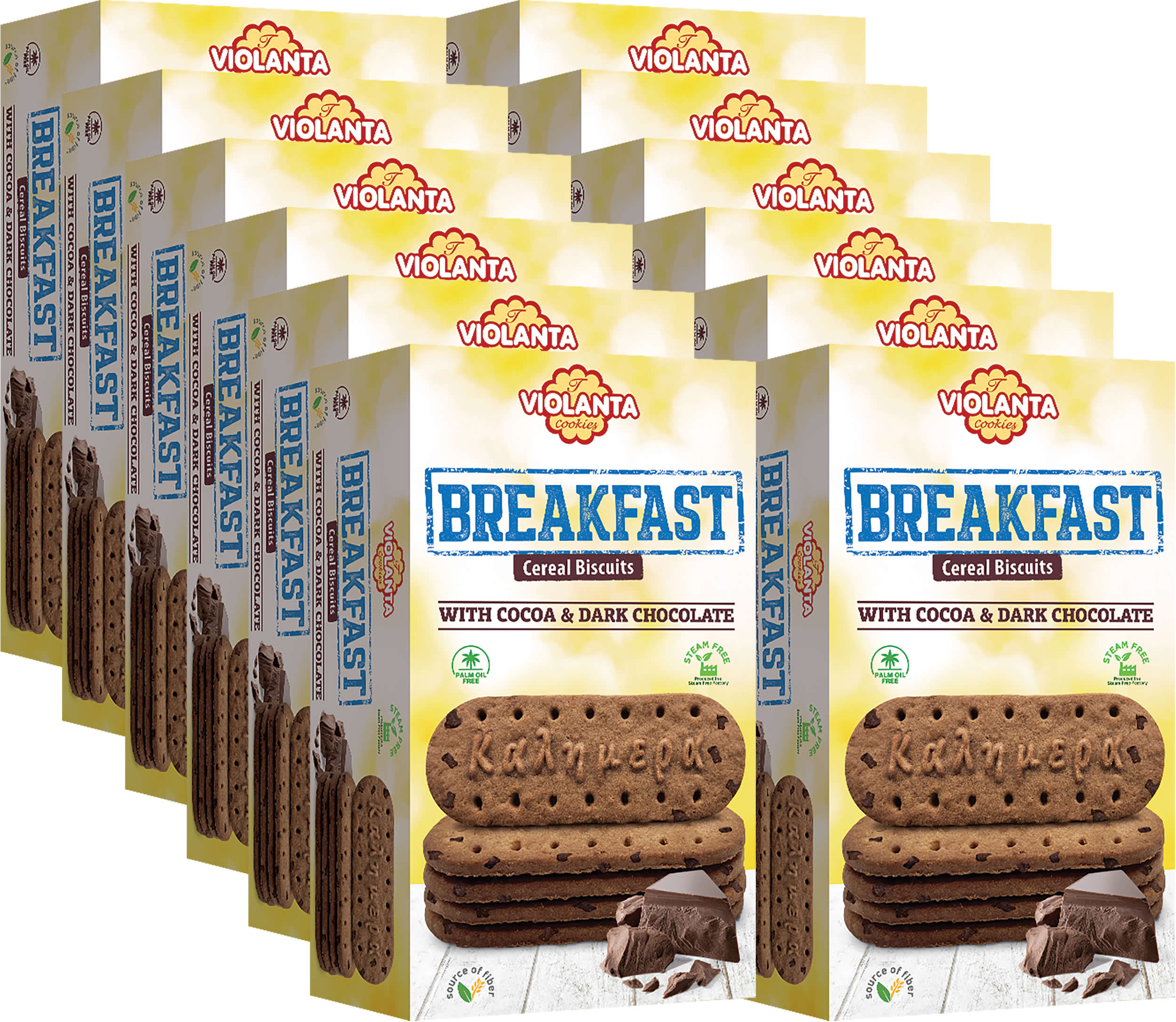 Frühstückskekse Kakao mit dunklen Schokostückchen – Violanta, 12 × 180 g (2,16 kg)