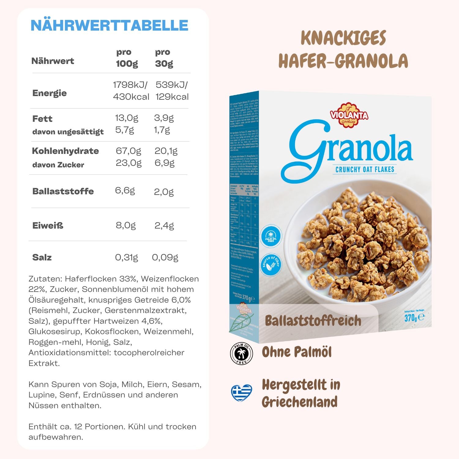 Hafer-Granola gebacken aus Griechenland – Violanta, 10 × 370 g (3,7 kg)